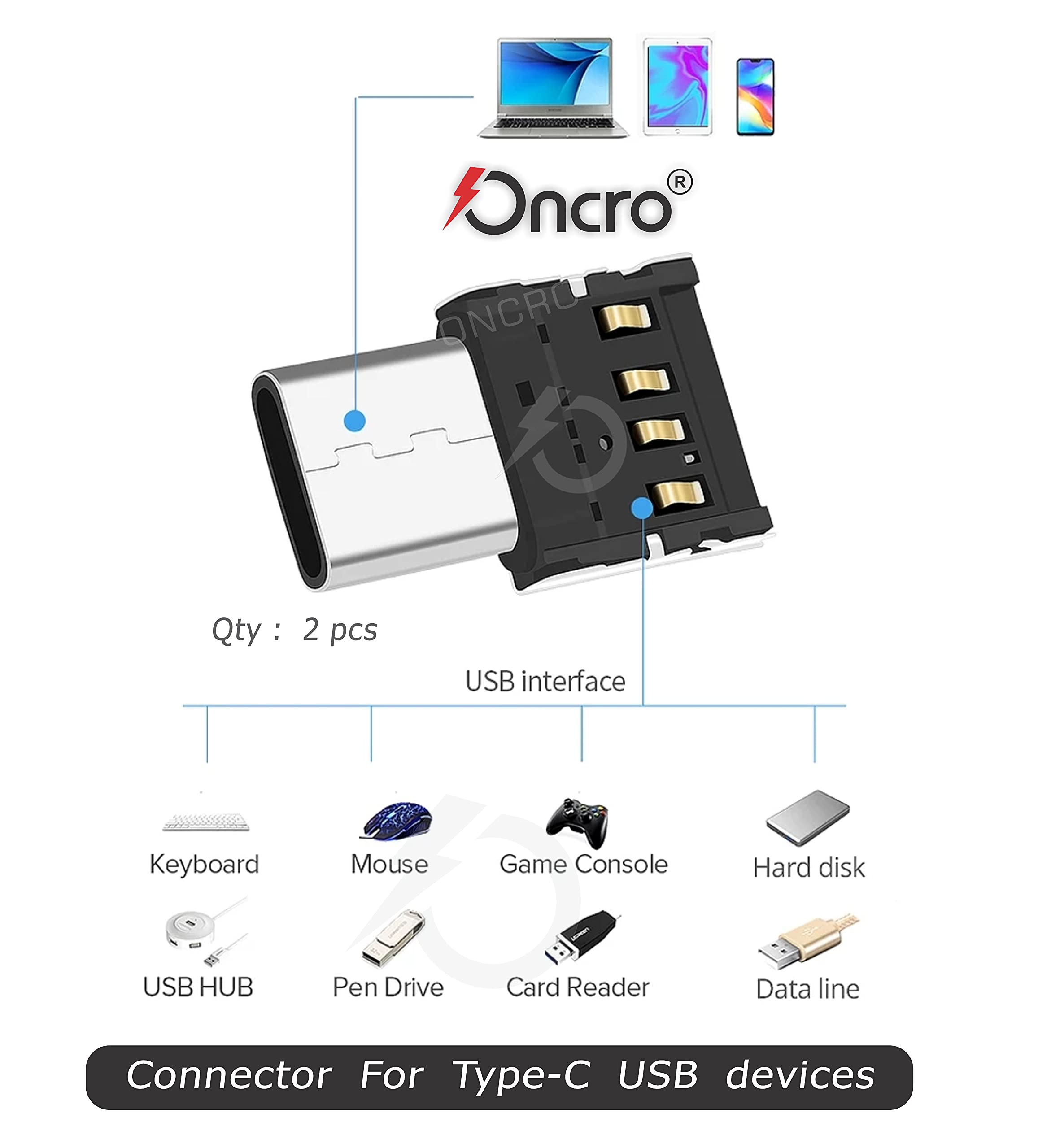 ONCRO® otg connector for mobile type c, ultra mini Nano Type c to USB OTG Adapter Converter Mini jack connector for Android Phone pendrive flash drive Tablet PC Laptop USB OTG Adapter smart phones mobile 3