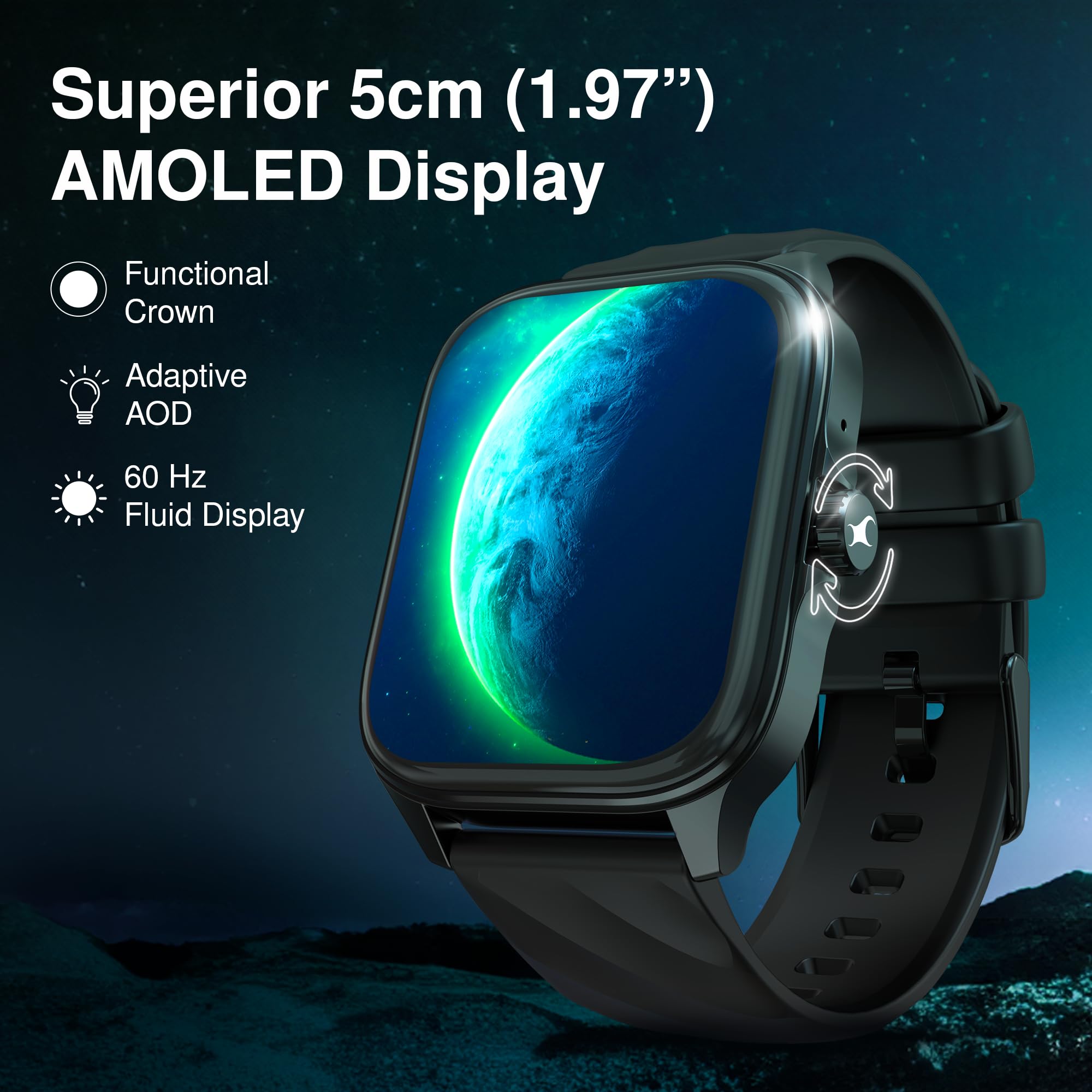 Fastrack Astor FS1 Pro Smart Watch, 1.97" AMOLED Display, Bluetooth Calling, 100+ Sports Modes, SpO2 & Heart Rate Monitoring, Women's Health, IP68, Up to 5 Days Battery, Functional Crown (Black) 3