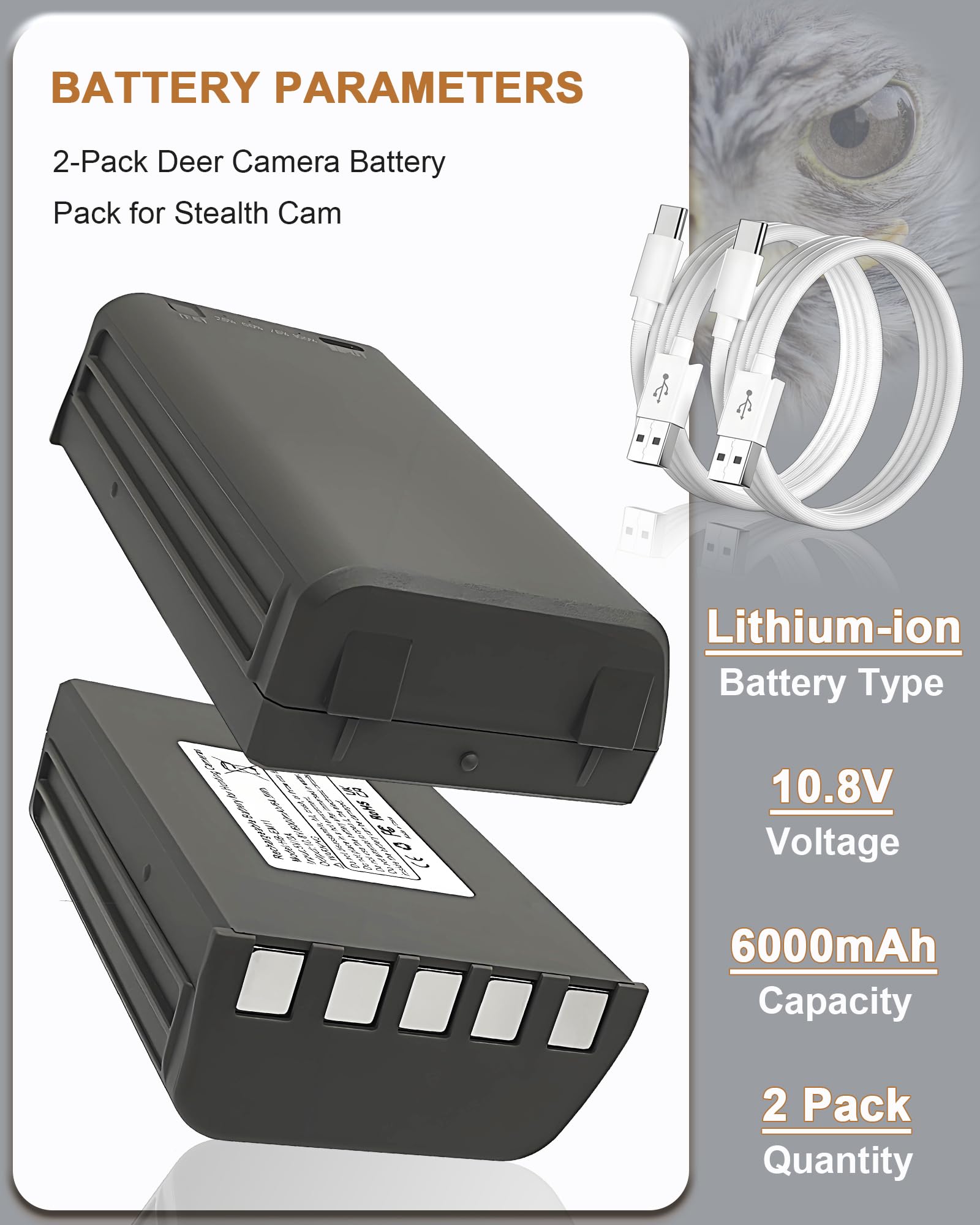 ROYEUEU Rechargeable Battery Pack for Stealth Cam: 2 Pack Lithium Batteries Replacement Compatible with Stealthcam Fusion Deceptor Connect Max Series Flashback Cellular Trail Camera 6