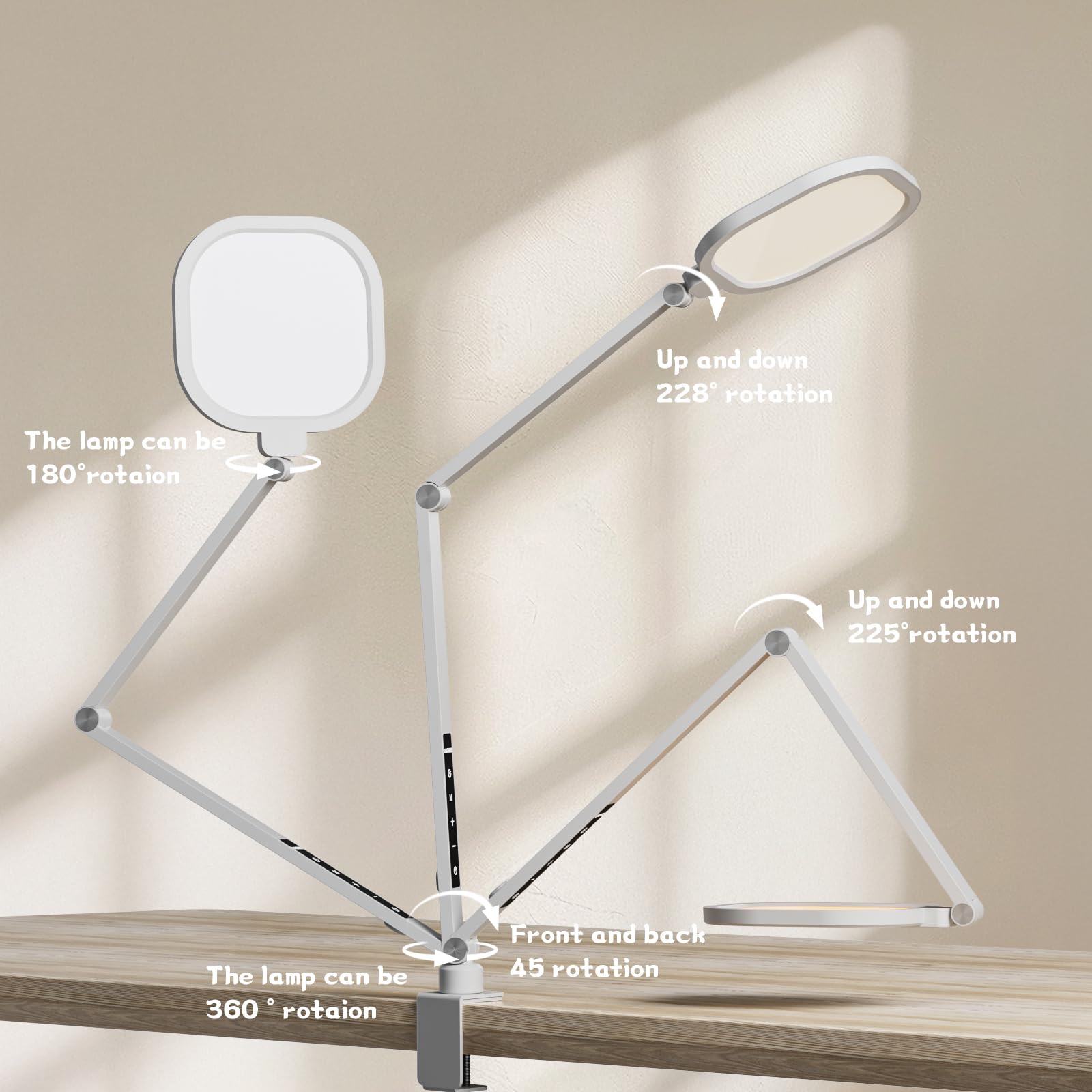 LitONES LED Desk Lamp for Home Office, 15W Desk Light with C- Clamp, Swing Arm, Memory & Timer Function, 1200LM Dimmable Computer Light for Video Calls, Conference, Study (White-Clamp) 4