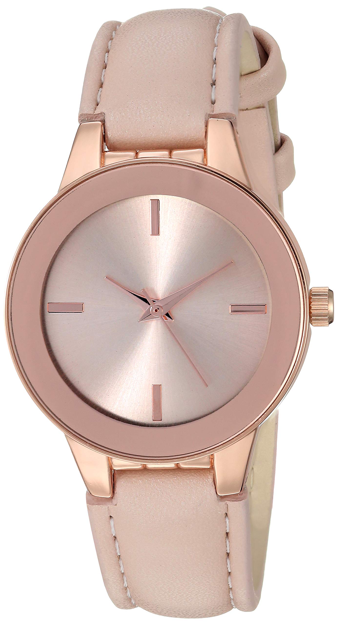 Amazon Essentials Women's Faux Leather Strap Watch, Easy to Read, Rose Gold-Tone, Blush Pink 1