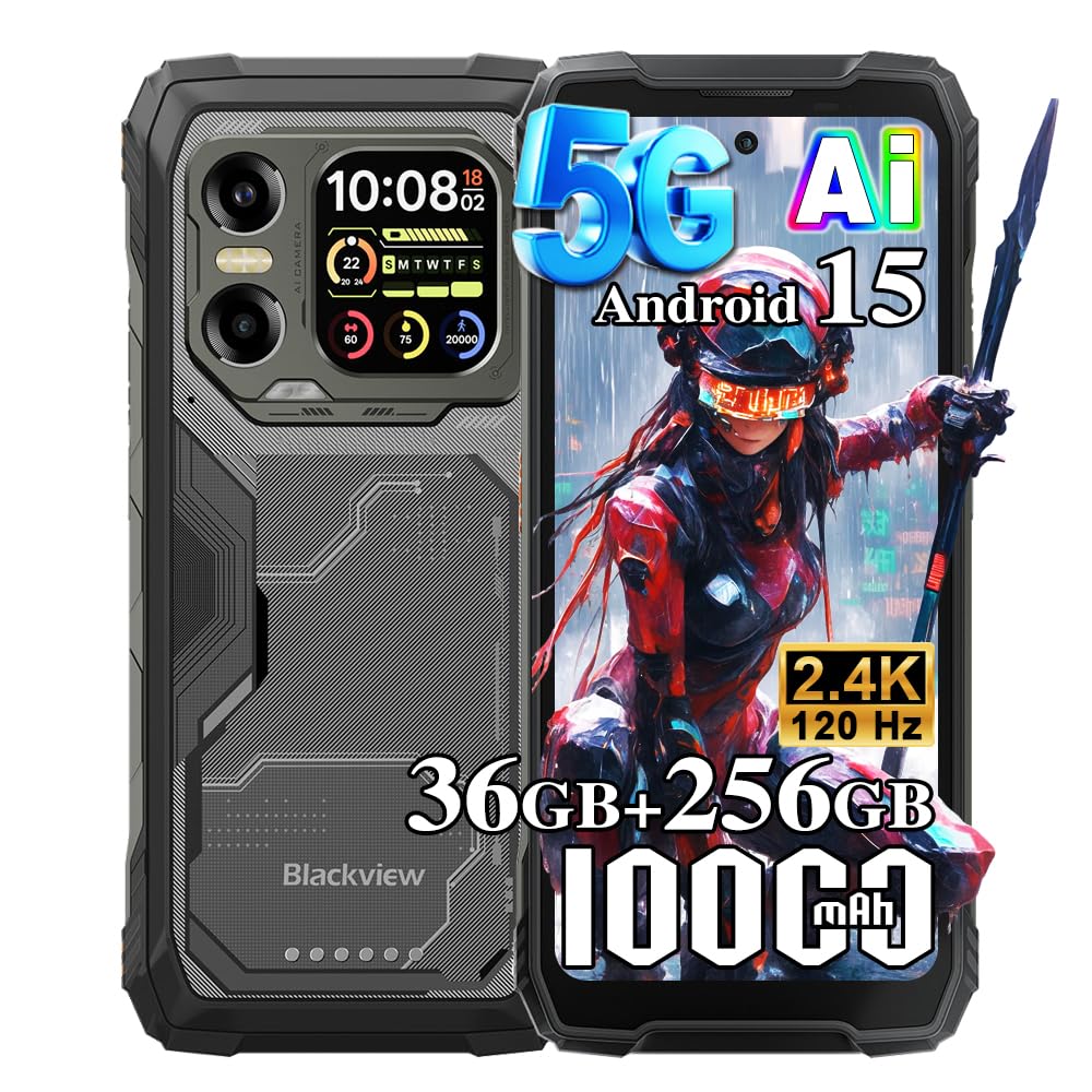 Blackview XPLORE X1 5G Rugged Phone,6.78''FHD+ 2.4K + 2,01" Rear Screen,108MP+50MP Camera Android 15 AI Mobile Phones, 36GB+256GB/2TB,10000mAh/55W IP69K Waterproof Dual SIM NFC/OTG/WiFi 1