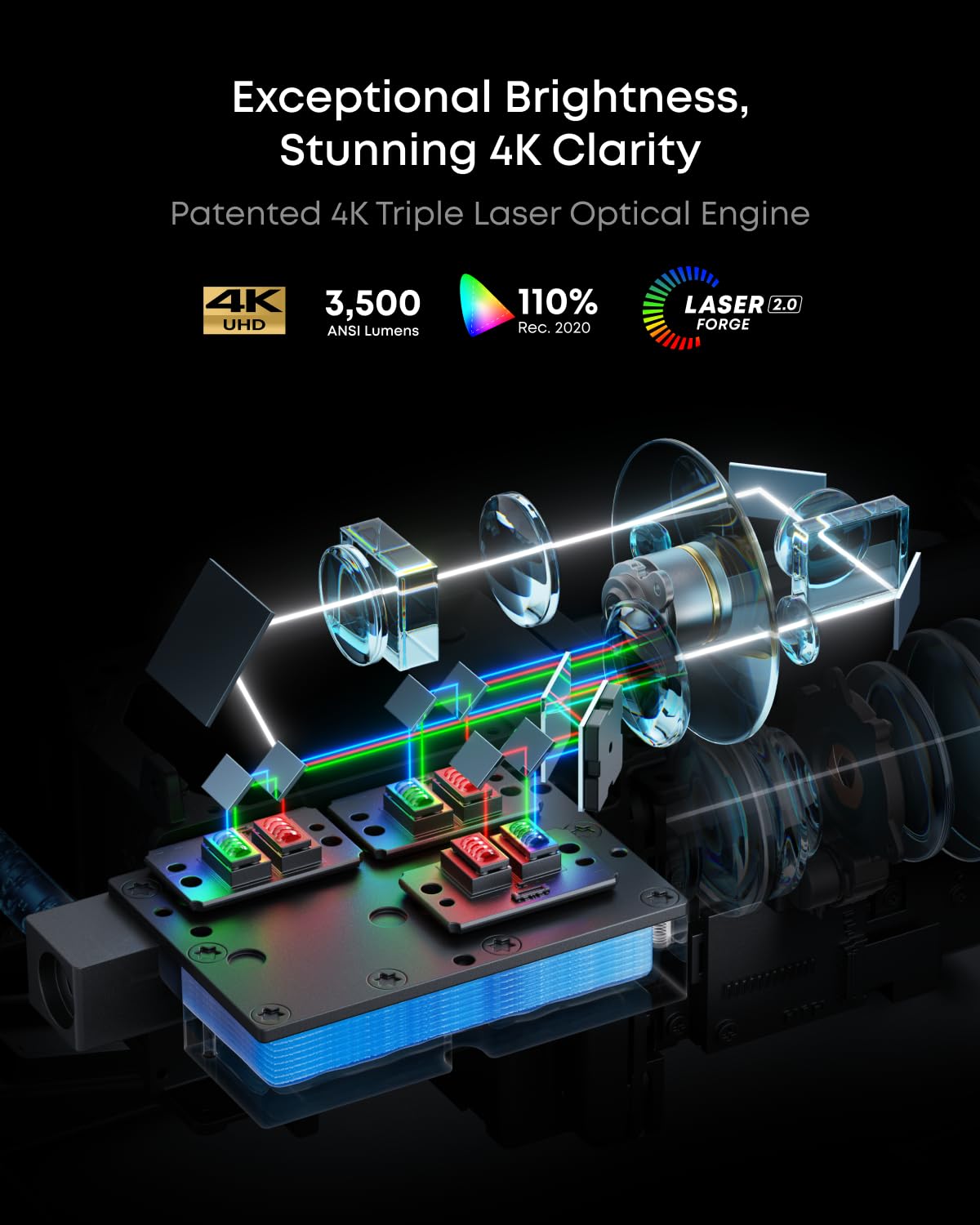 NEBULA X1 Triple Laser 4K Projector, 3,500 ANSI Lumens, 56,000:1 Contrast, 40W Stereo Sound, 0.9-1.5 Optical Zoom, Smart AI, Dolby Vision, 300" Screen, Built-In Micro Gimbal, GTV, Handle, Outdoor 3