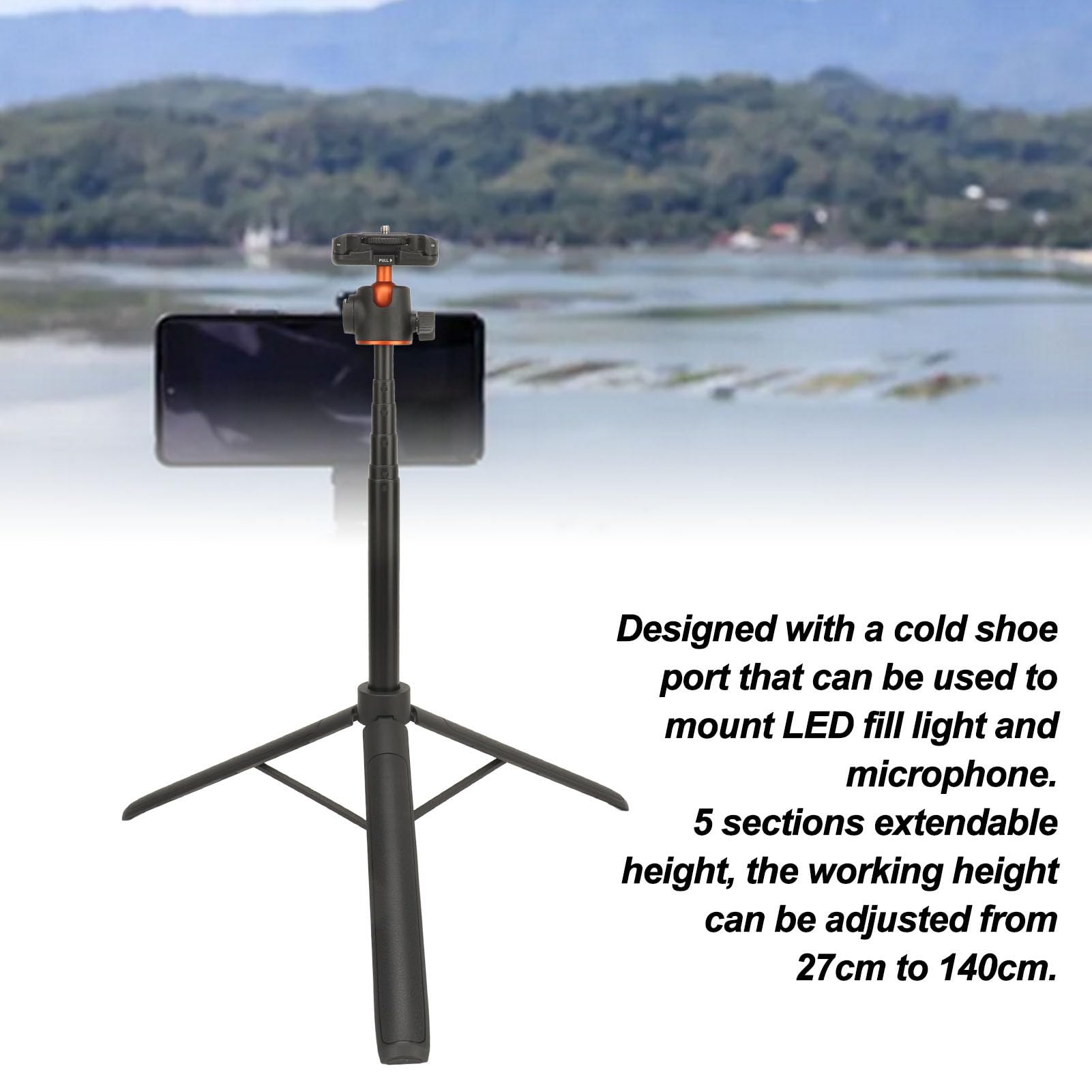 360° Rotating Aluminum Cell Phone Tripod with Extendable Height, Cold Shoe Port, Universal 1/4 Inch Screw for DSLR, Action Camera, Webcam, Selfie Stick Tripod 3