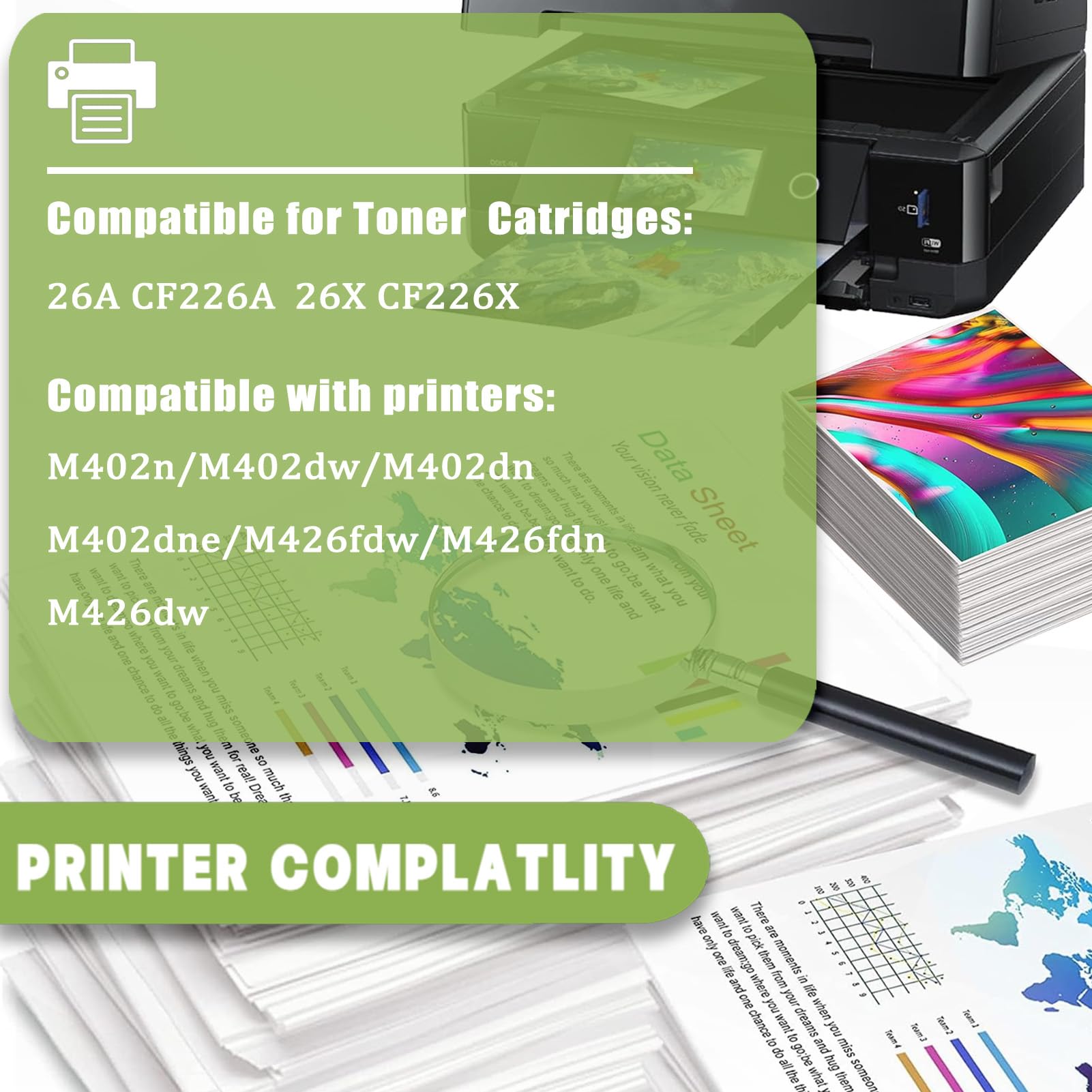 ERNZAT 26A Toner Cartridge Compatible for HP 26A CF226A 26X CF226X Toner Cartridges Work for HP Laserjet Pro M402n M402dw M402dn M402dne MFP M426fdw M426fdn M426dw Printers 3