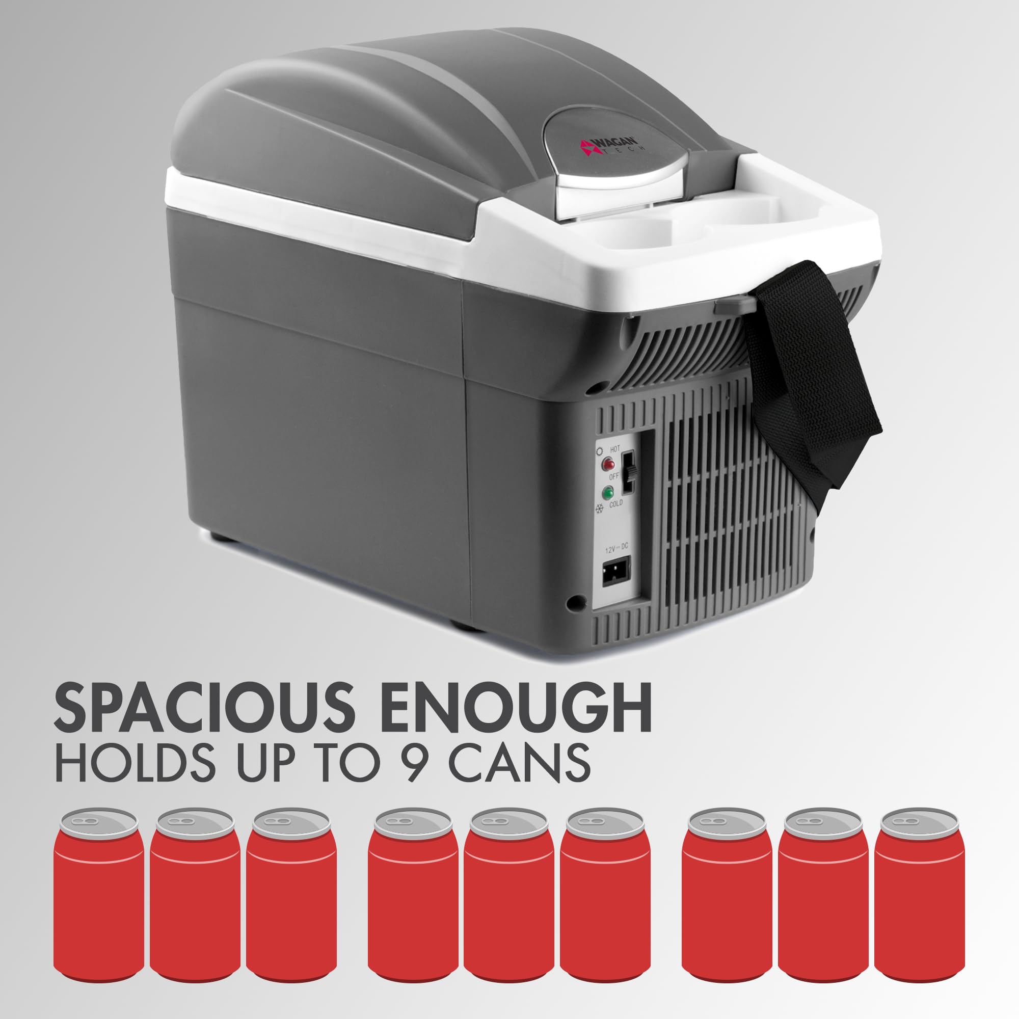 Wagan EL6206 12V 6 Quart Personal Thermoelectric, 6 Liter Capacity, Portable Electric Cooler Warmer with 12/24V DC, Small Fridge for Car, RV, and Camping Use, UL Listed 6