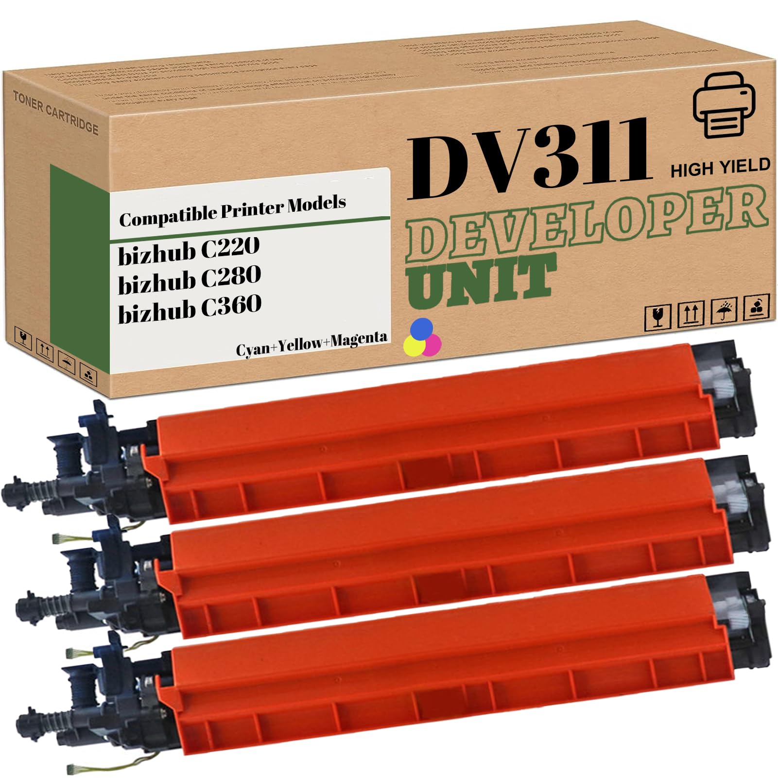 Compatible High Yield Developer Unit Replacement for Konica Minolta DV-311 DV311 for Use in Bizhub C220 C280 C360 Printer (3-Pack 1C/1M/1Y) 1