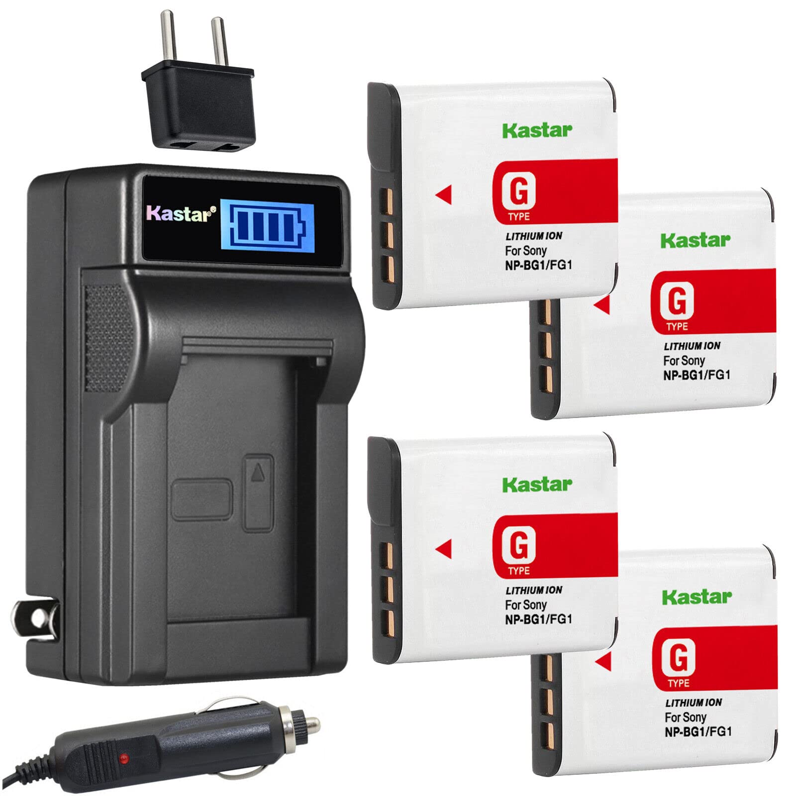 Kastar 4-Pack NP-BG1 NP-FG1 Battery and LCD AC Charger Compatible with Sony Cyber-Shot DSC-H3, Cyber-Shot DSC-H7, Cyber-Shot DSC-H9, Cyber-Shot DSC-H10, Cyber-Shot DSC-H20, Cyber-Shot DSC-H50 Cameras 1