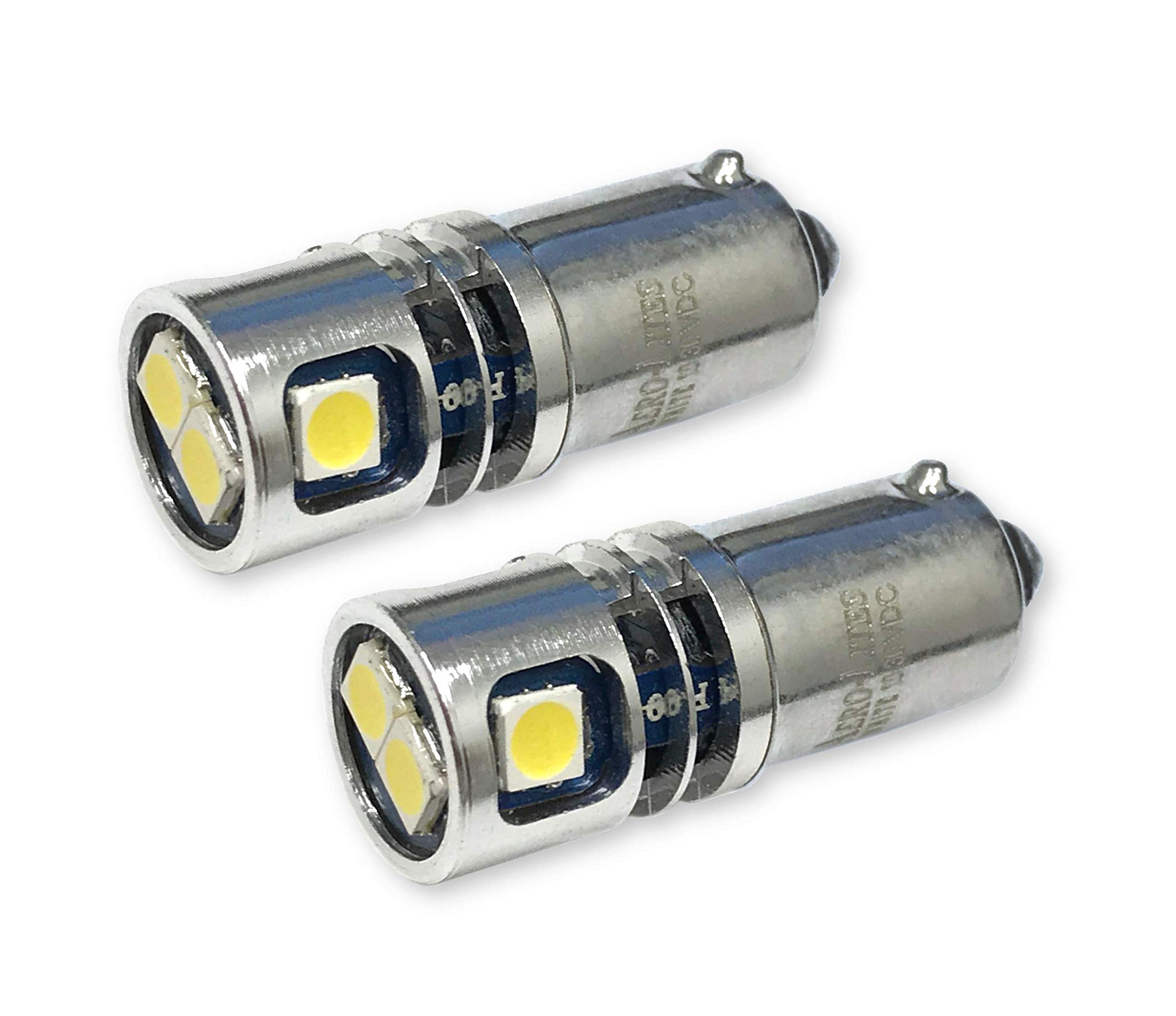 High Output 12/28VDC BA9S T3-1/4 Miniature Bayonet Base LED Replacement Bulb | Replaces Bulbs 12V: 1414 1416 1813 1816 1895 | 28V: 313 1495 1819 1820 1864 757 (2-Pack; Pure White) 1