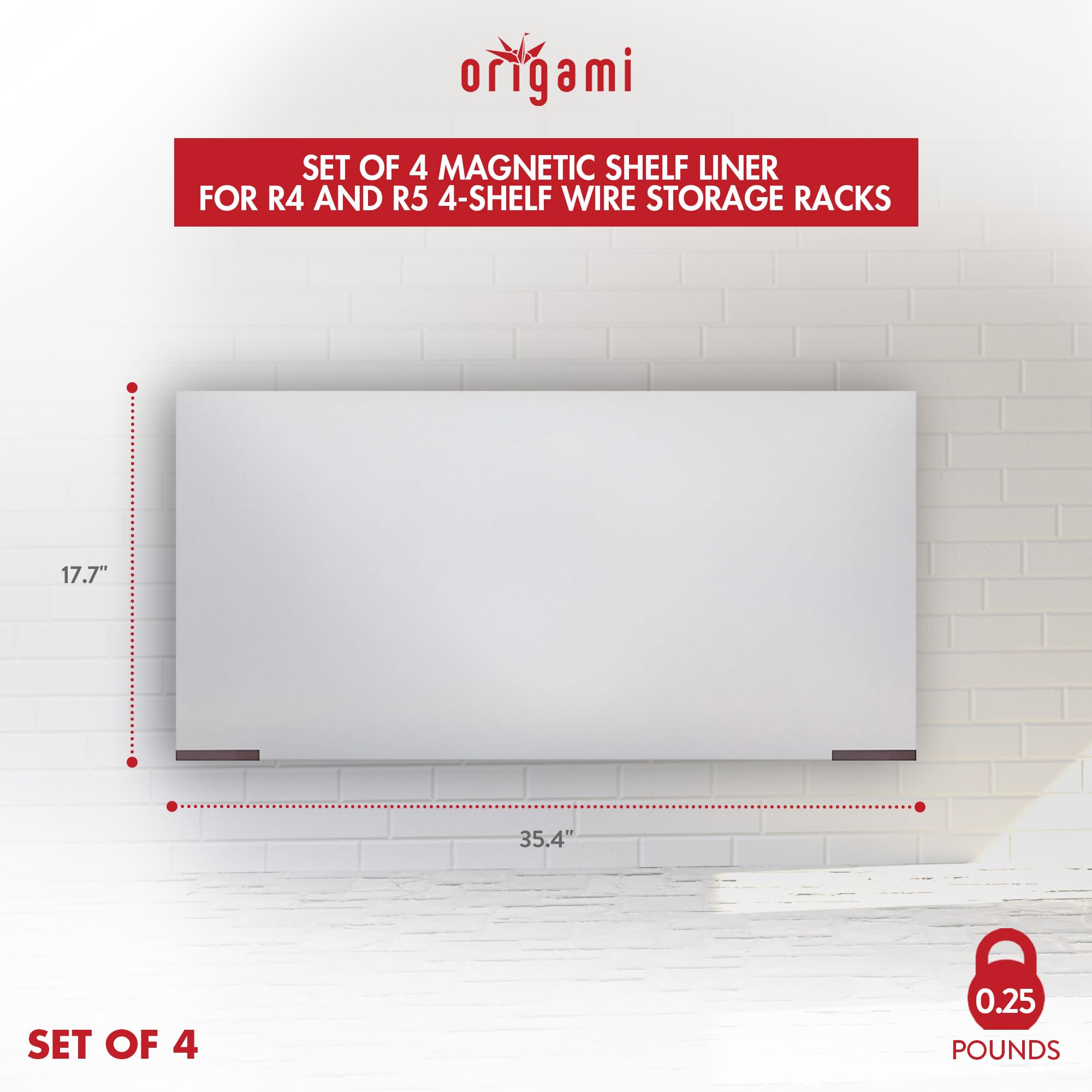 Origami 12-Pack Magnetic Wire Shelf Liners for R4 & R5 Storage Shelving Rack Units, Clear 3