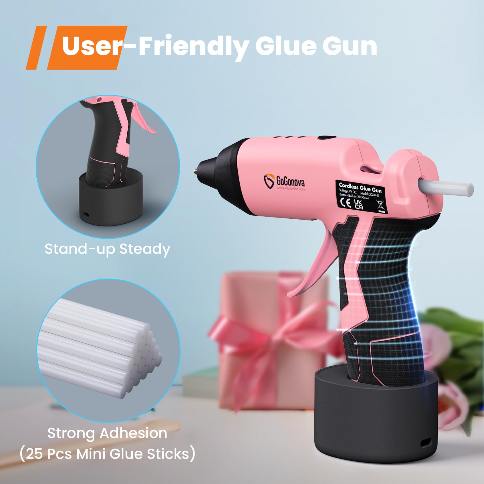 Value 2Pcs Cordless Hot Glue Guns and 37 Pcs Glue Sticks Set, GoGonova 15s Fast Heating 2Ah Glue Gun and Professional Dual Temp 20V Temp Adjust LCD Digital Display Heavy Duty Glue Gun with Charger, Pi 6