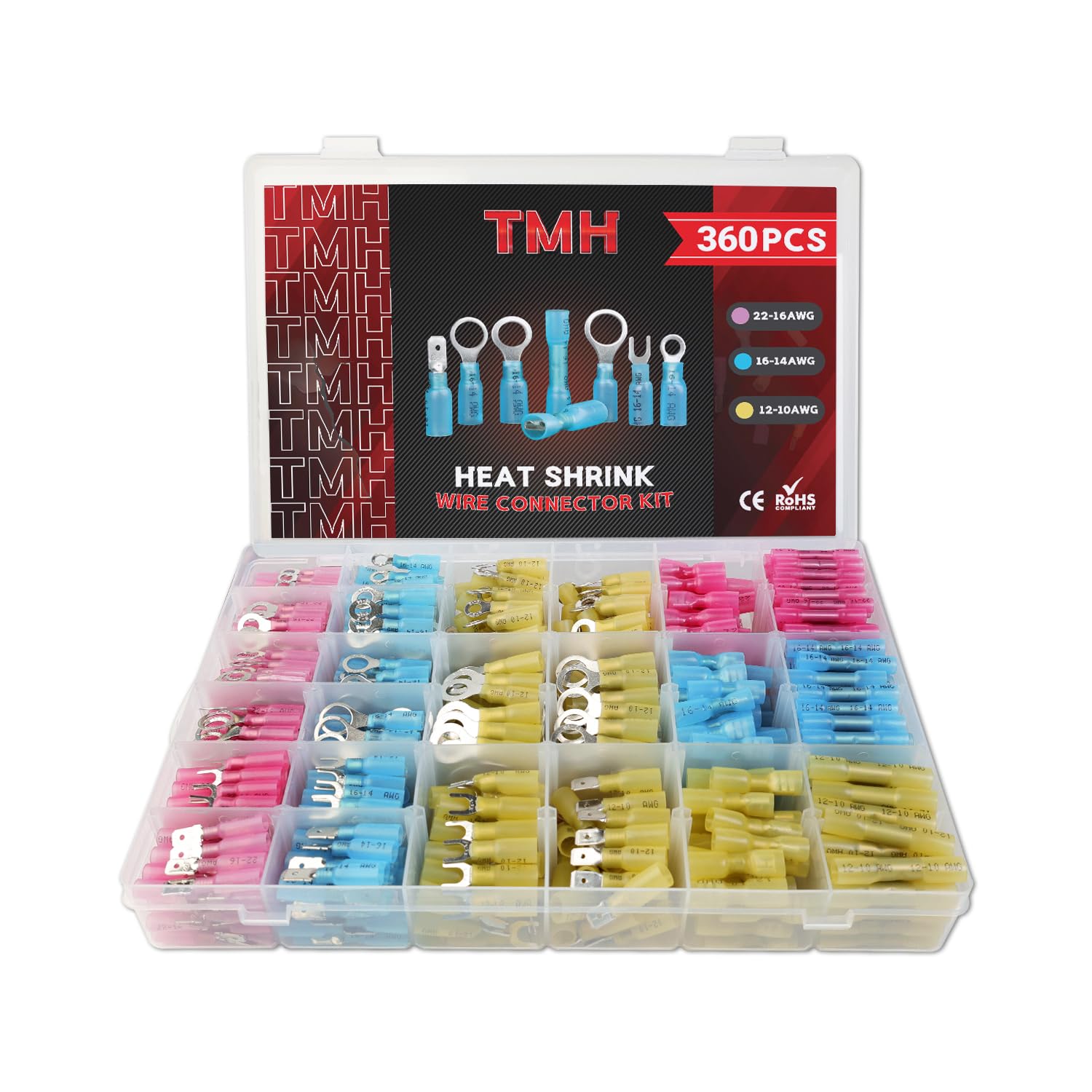 TMH 360 Pcs Crimping Tool for Heat Shrink Connectors Marine Grade Heat Shrink Wire Connectors, Waterproof Butt Connector AWG 22-10 Electrical Ring Fork Spade Splice 1