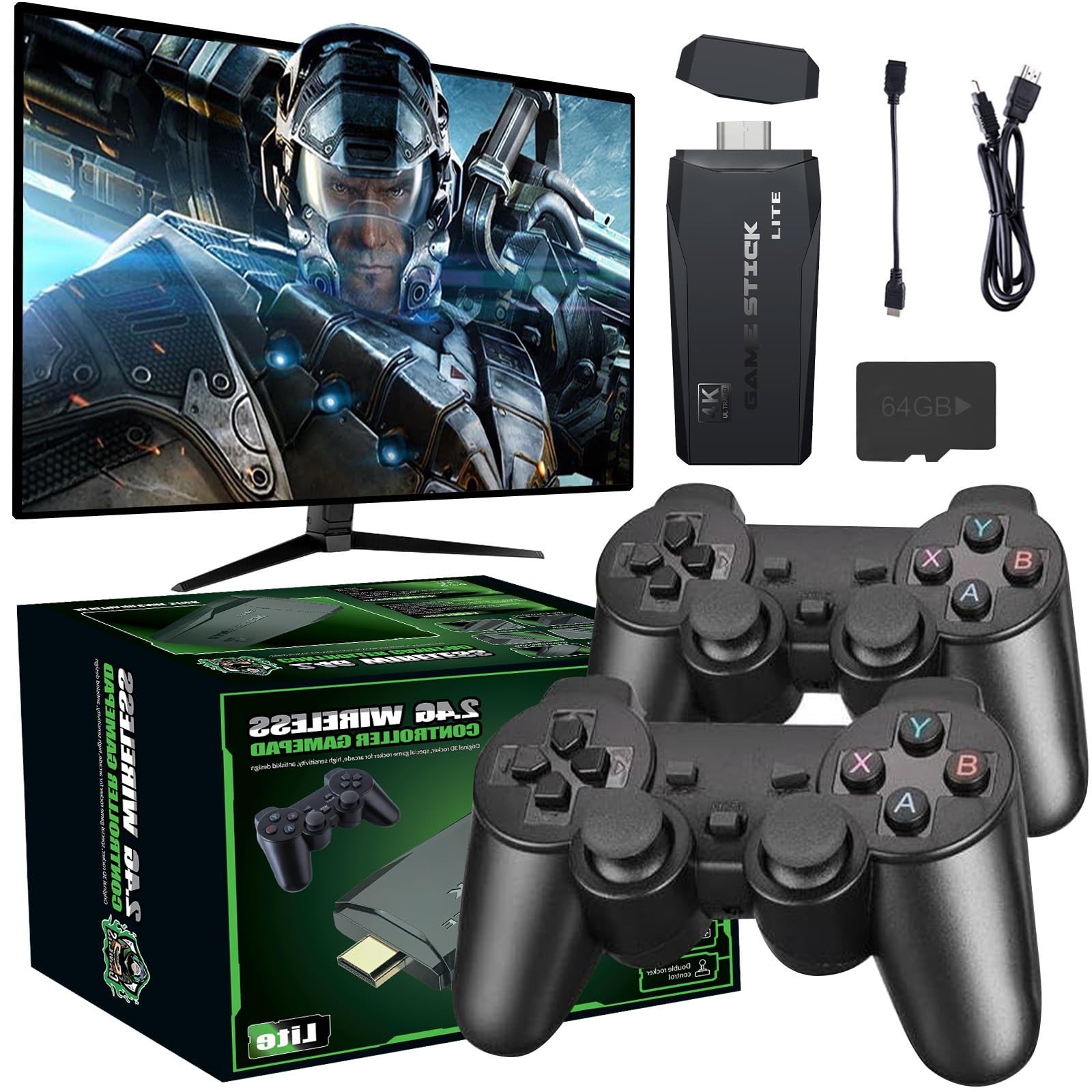 M8 PRO Wireless Game Console - Retro Gaming Consoles with Built in 20000+ Games, 9 Classic Emulators, 4K HDMl Output and 2.4GHz Wireless Controller, Plug and Play Video Game Stick for TV(64G) 1