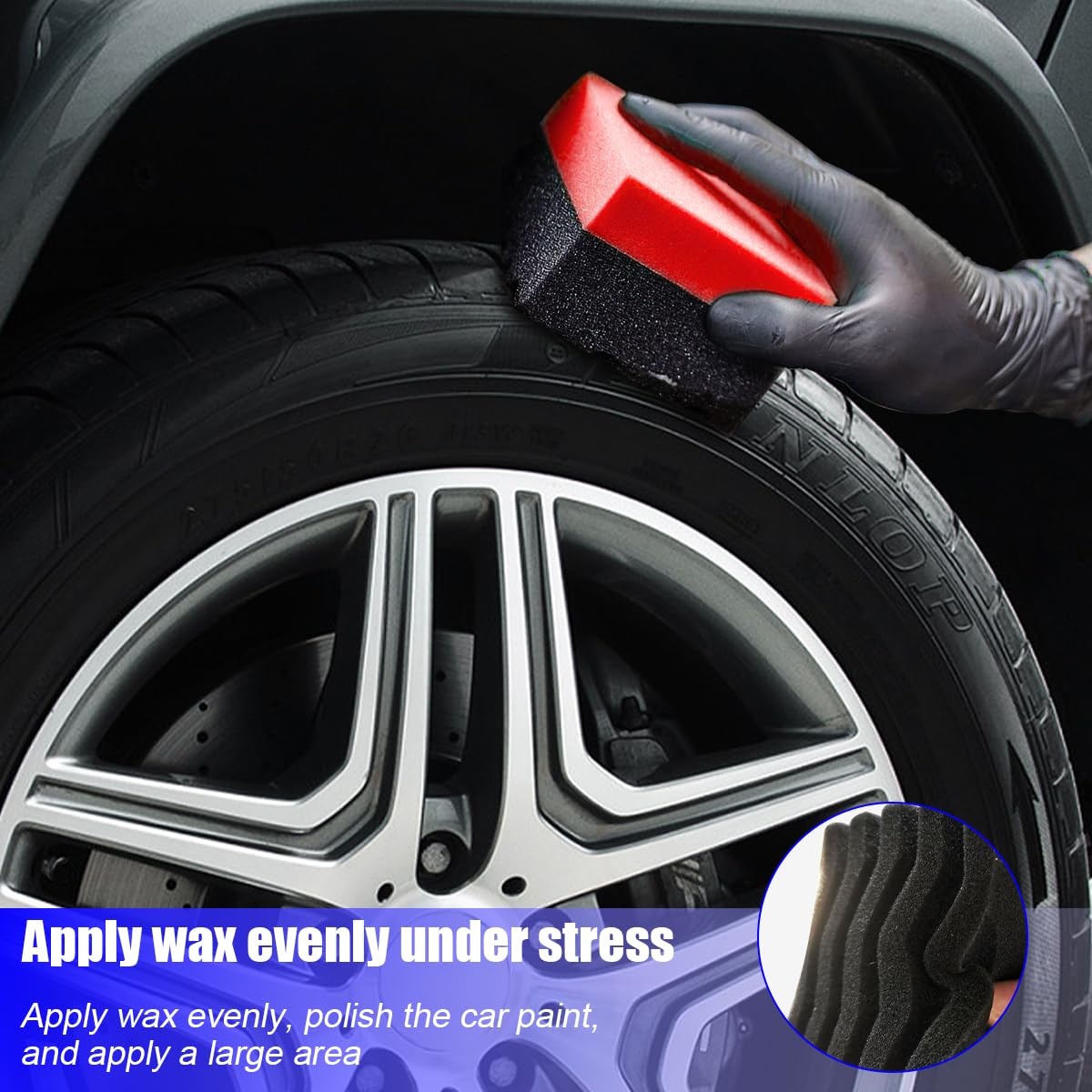 Norkmdi 3PCS Car Tire Dressing Applicator Pads, Wavy Contoured Large Automotive Shine Polishing Sponge Wax Mats, Vehicle Wheel Buffing Waxing Foam Pads, Universal for SUV, Truck, RV 6