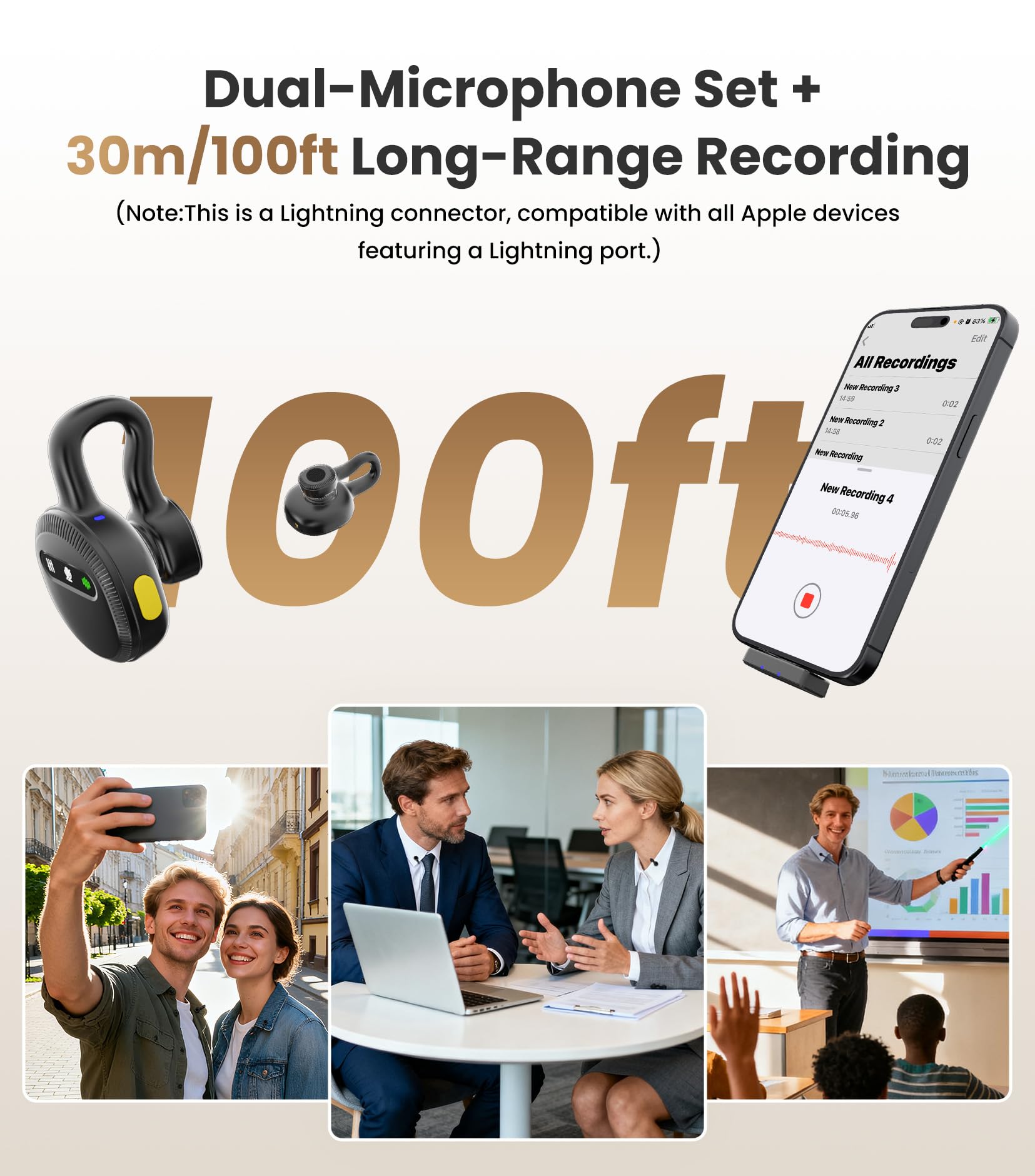 Tisino mini Wireless Lavalier Microphone for iPhone with Lighting Plug, Noise Reduction Mini Clip-on Lapel Mic with Charging Case, Portable for YouTube, TikTok, Vlog, Podcast, Interview，Black 4