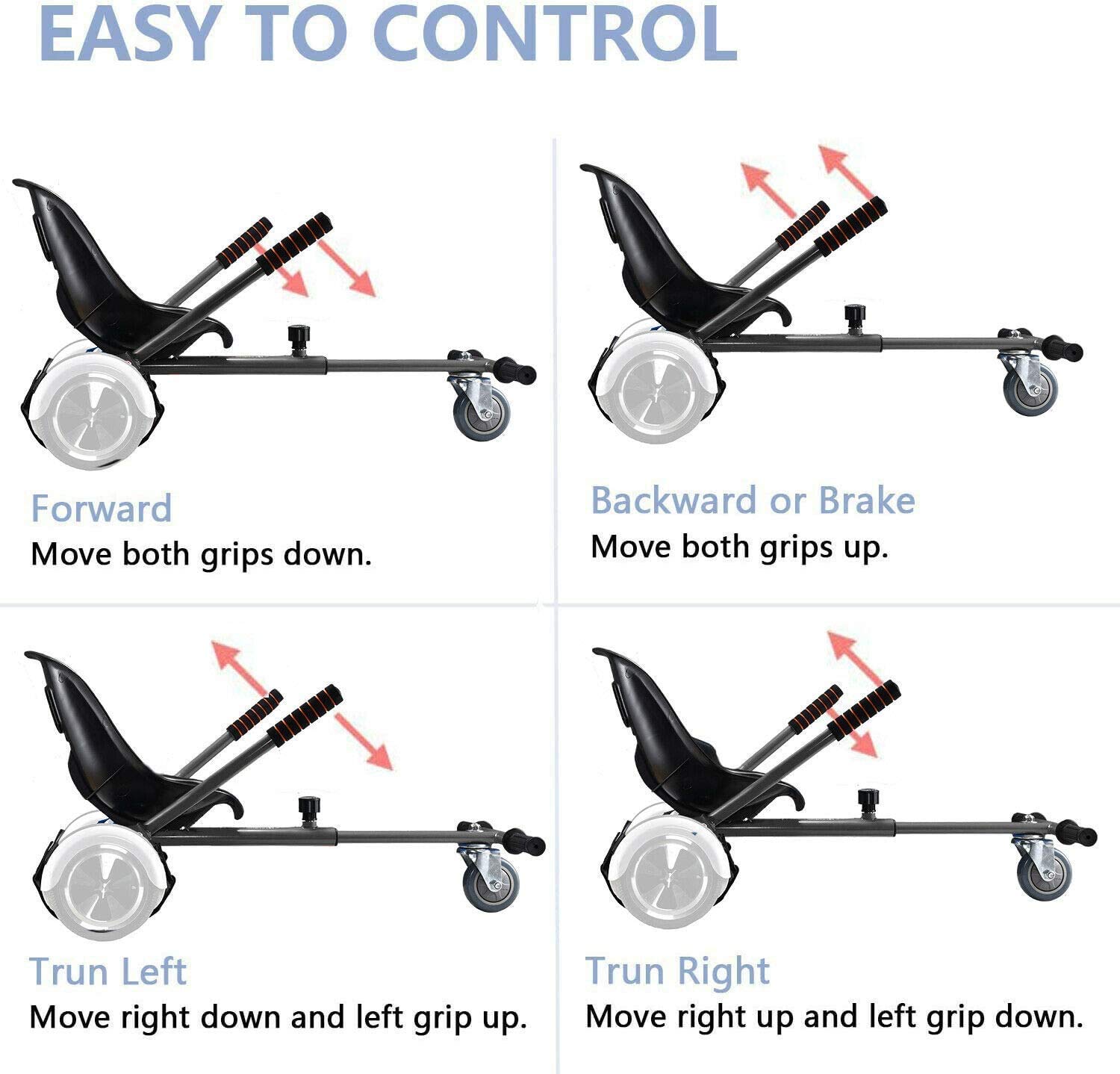 Hoverboard Go Kart Seat Attachment, Hover Go Kart Buggy, Conversion Kit Transform Hoverboard into Go Kart, Adjustable Heavy Duty Frame, Fits Kids and Adults, Compatible for 6.5", 8", 10" (Black) 5