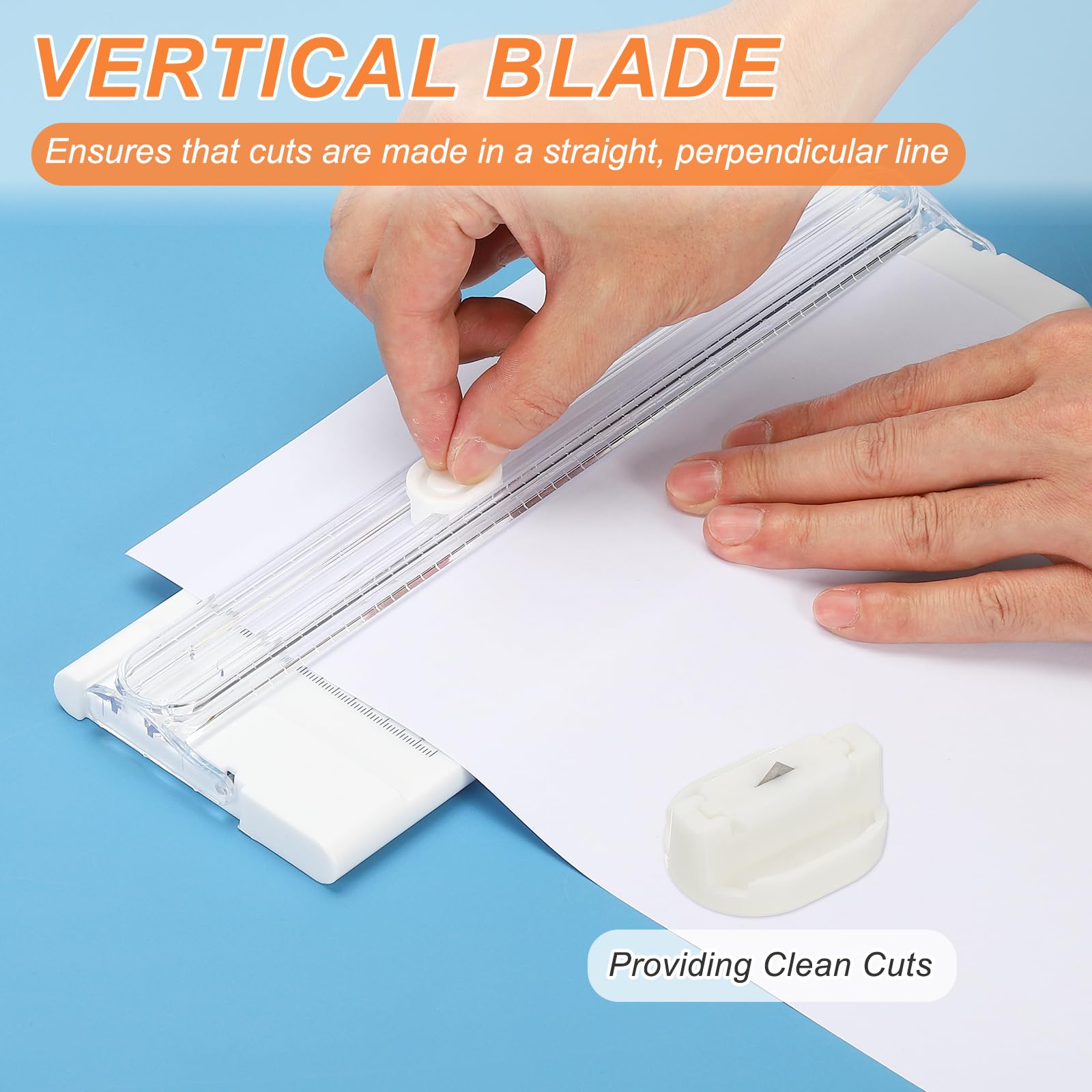 PATIKIL Paper Cutter Trimmer, A4 Straight Small Portable Paper Slide Paper Slicer with Safe-Guard for Craft Cardstock Label Card, Scrapbook Photo, White, with 3 Blade 4