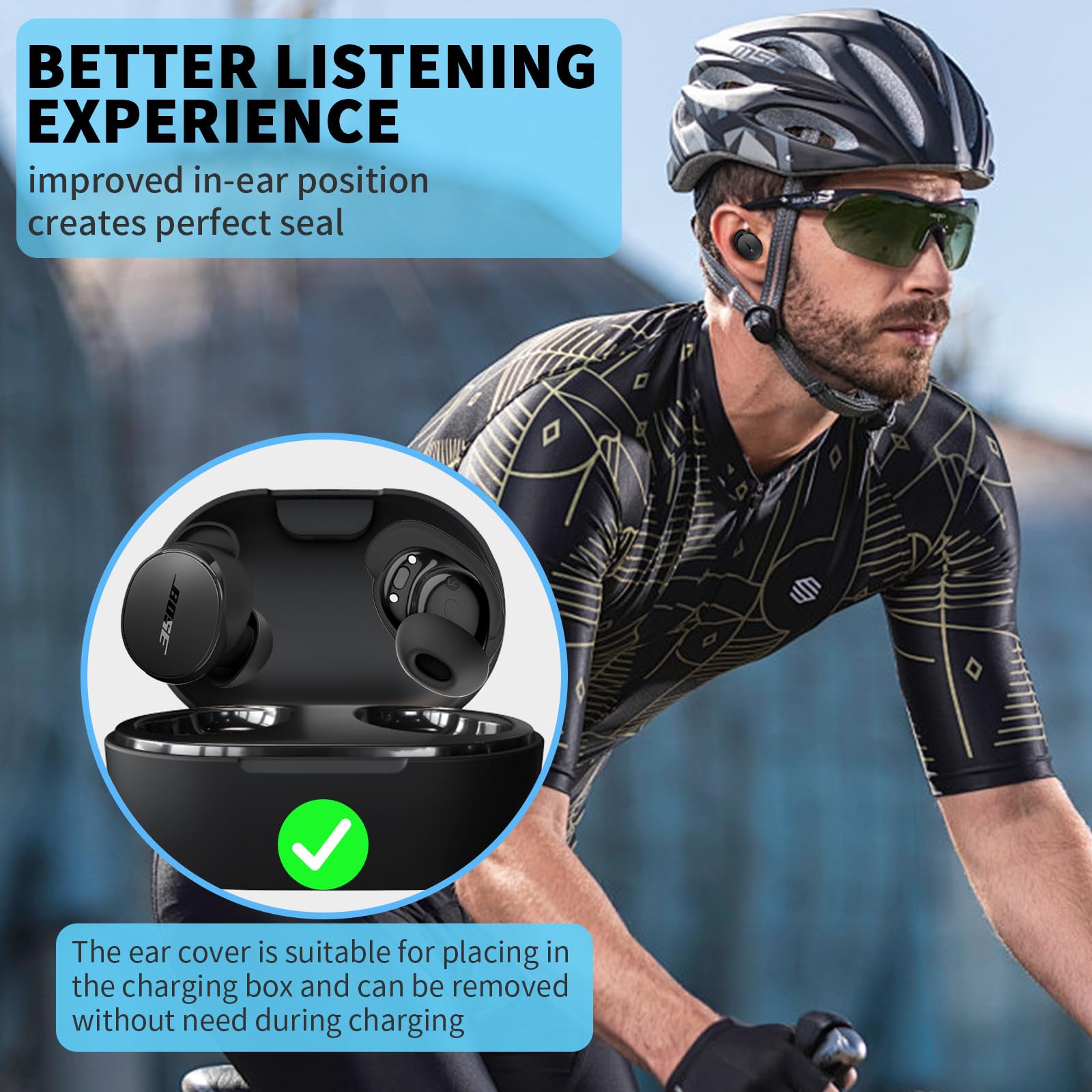 [3 Pairs] Ear Tips Covers for New Bose QuietComfort Earbuds, Sport Anti-Slip EarTips Silicone Anti Scratches Replacement Ear Covers Earbuds Accessories (S/M/L) (Black) 4