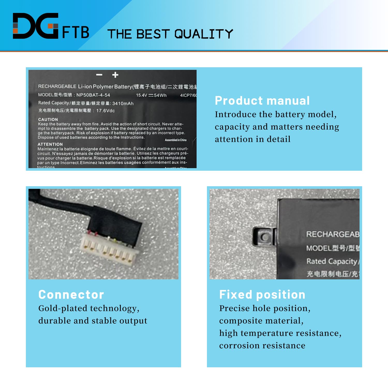 DGFTB NP50BAT-4-54 New Laptop Battery Replacement for CLEVO NP70 X17 AT22 G7 KE XMG Focus 16 X15 at 6-87-NPSKS-53G00 Series 4ICP7/60/57 (15.4V 54Wh/3510mAh) 2