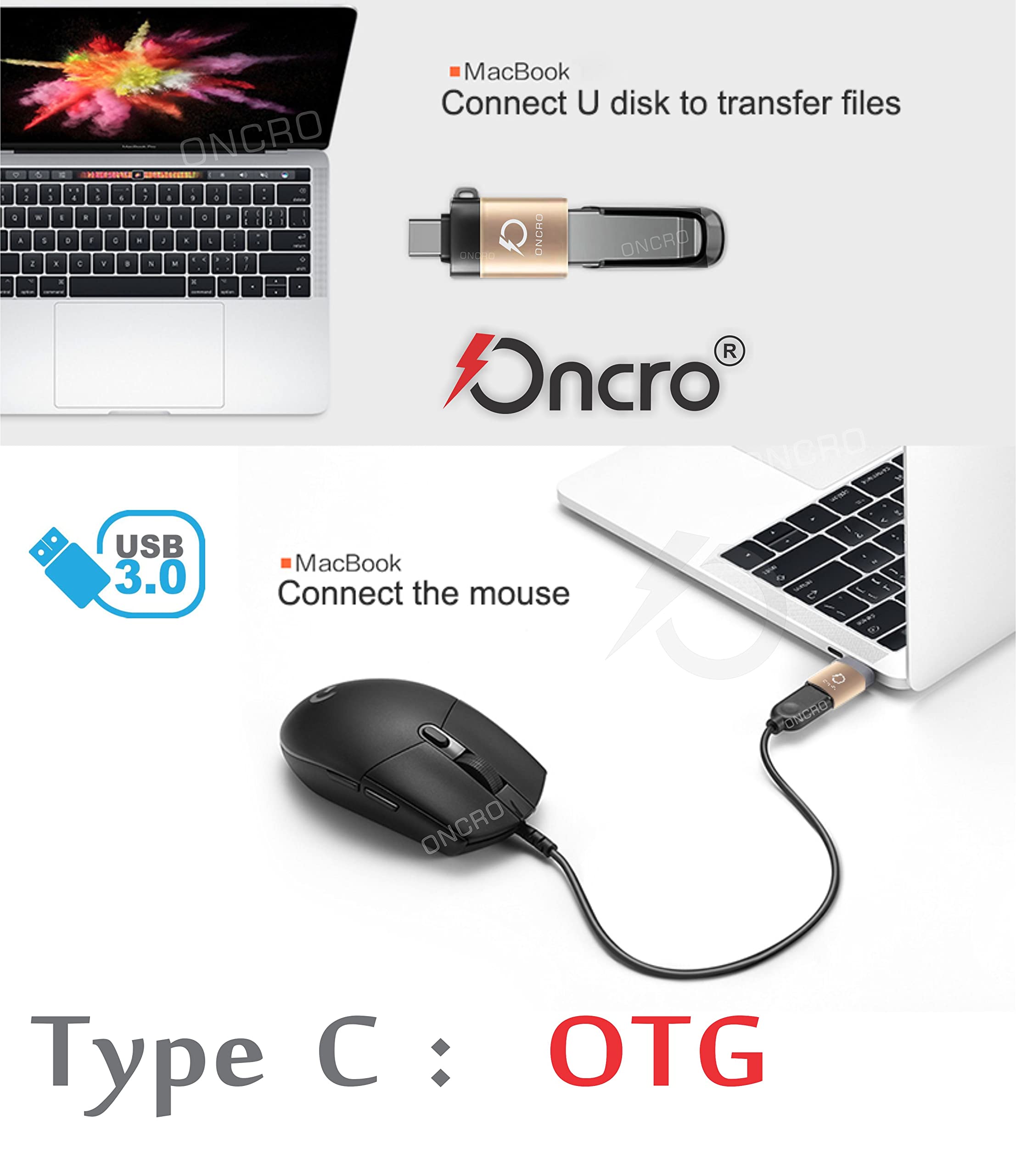ONCRO® Gold type c otg adapter 3.1 mobile connector with Thread Metal High-Speed Female USB A to USB C Male OTG Adapter Converter for Laptop Mobile C Type Devices with OTG 6