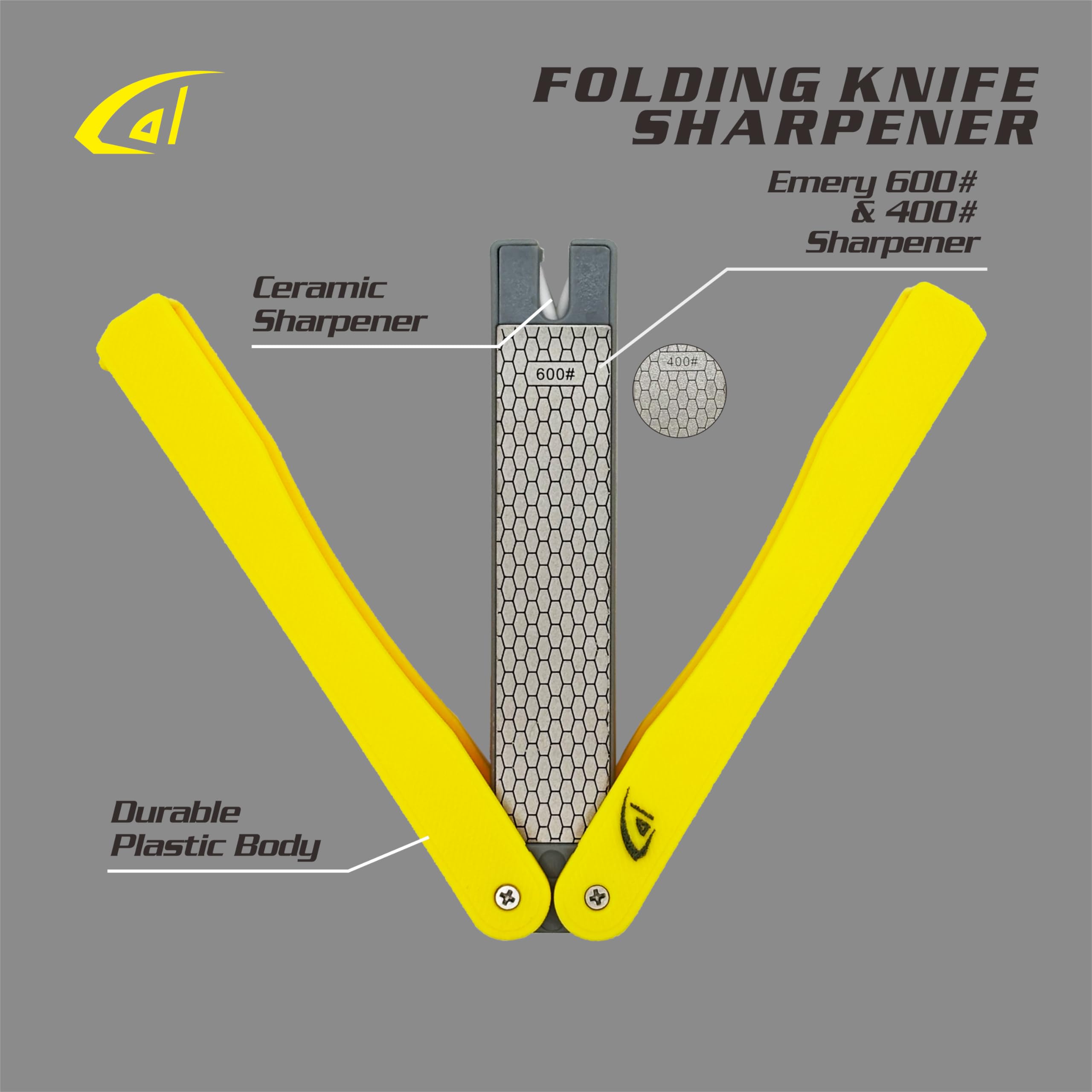 danco Folding Knife Sharpener, Yellow, Small Enough to Fit in Tackle Box, Outdoor Handheld Knife Sharpener, Fishing, Hunting, Fillet, Pocket Knives 5