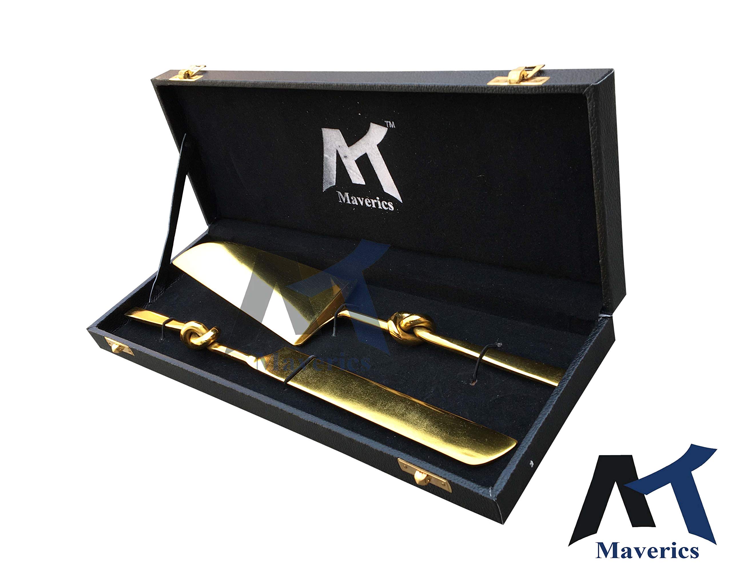 Maverics Cake Cutter Knife and Server Spatula Set of 2 | Single Knot Handle Design | Brass Gold Plated | Stainless Steel Cake Cutting Knife & Pie Server | Wedding, Birthday & Gifting 4
