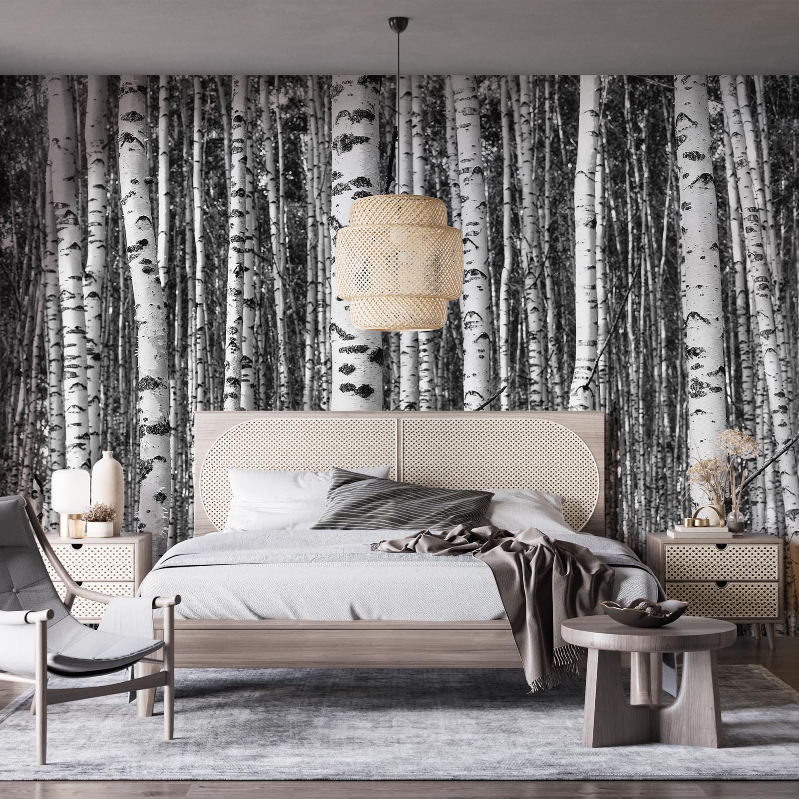 Peel and Stick Wallpaper Mural Birch Trees Nature Forest Wall Mural (148"x 98") Large 3D Murals Home Decor for Bedroom Livingroom Backdrop Black and White Wall Covering Poste 2