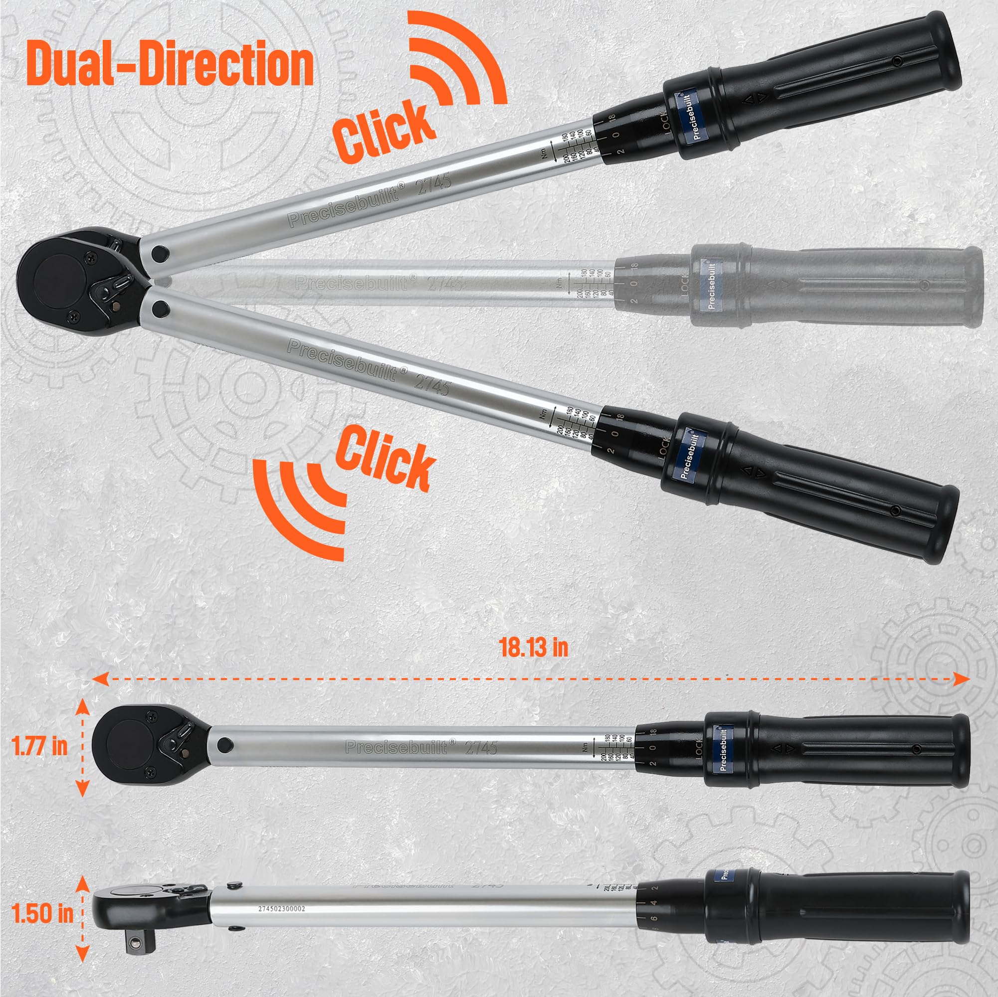 Precisebuilt 1/2" Drive 200 Nm Click Tech Torque Wrench 5