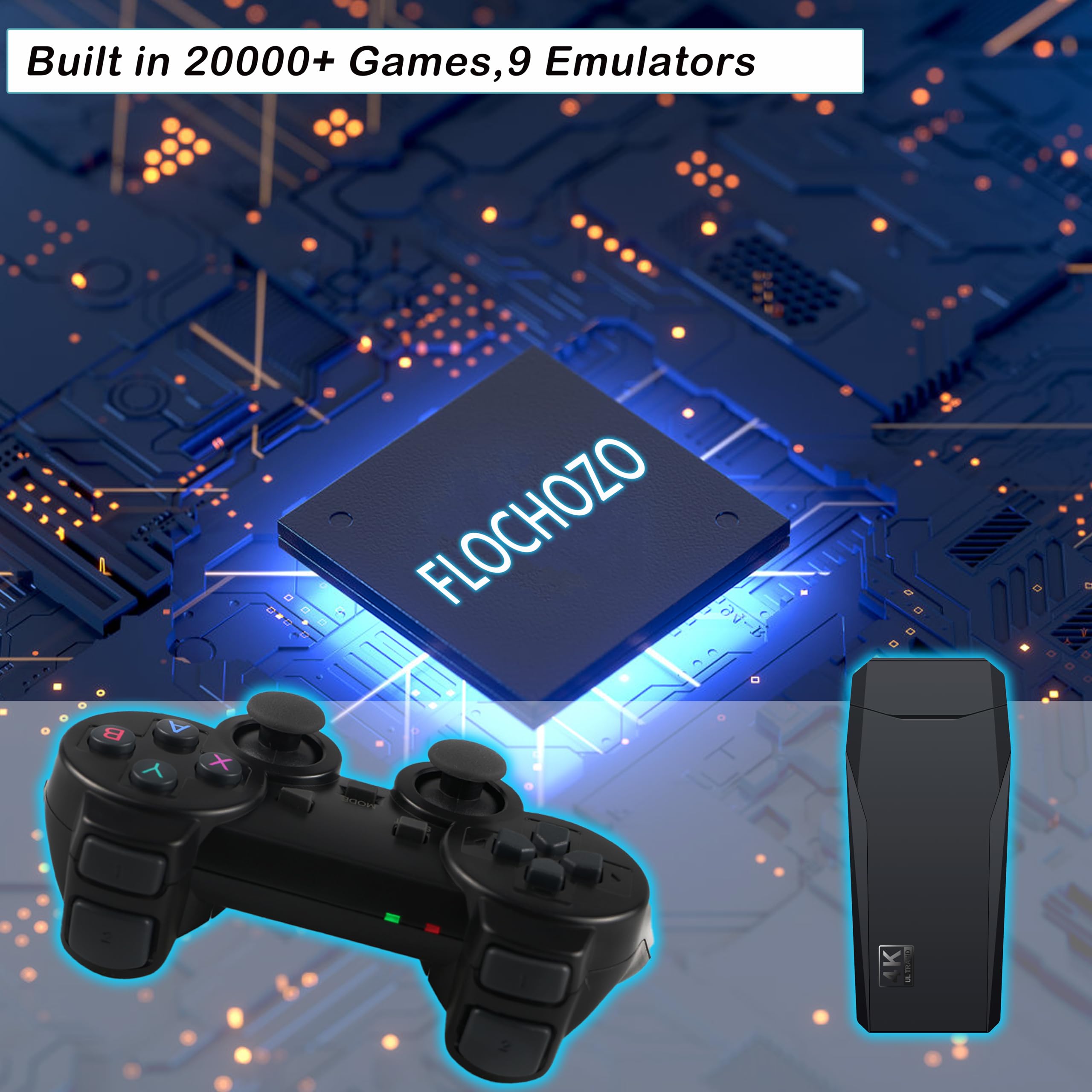 Retro Game Console, Plug and Play Video Game Console Built-in 9 Emulators, 20,000+ Games, 4K HDMI Output for TV with Dual Controllers（Black 5