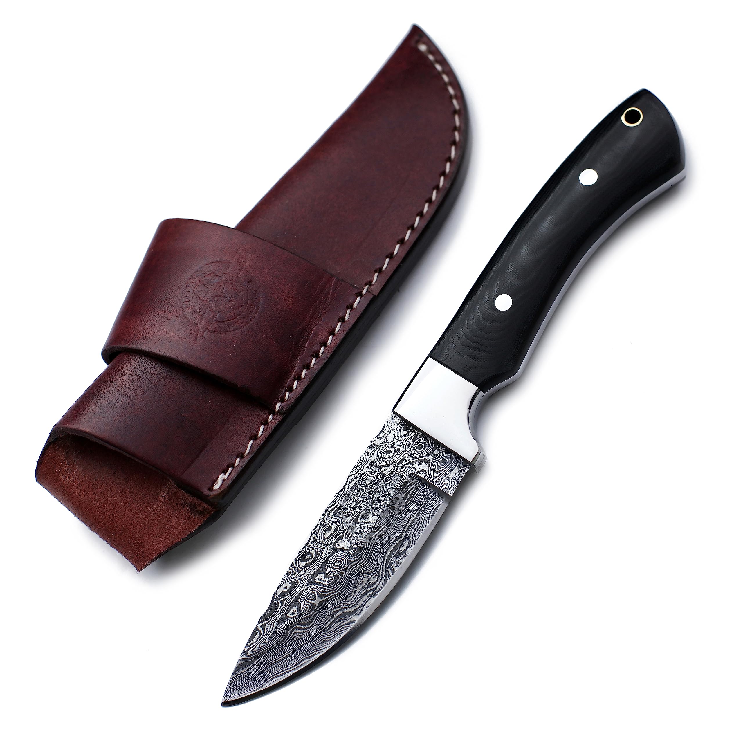 WolfKlinge Handmade Damascus Steel Knife for Hunting, Survival,Camping,Bushcraft,and Fishing- Fixed Blade Dagger with Drop Point Full Tang Micarta Handle, Leather Sheath - WKD-802 6