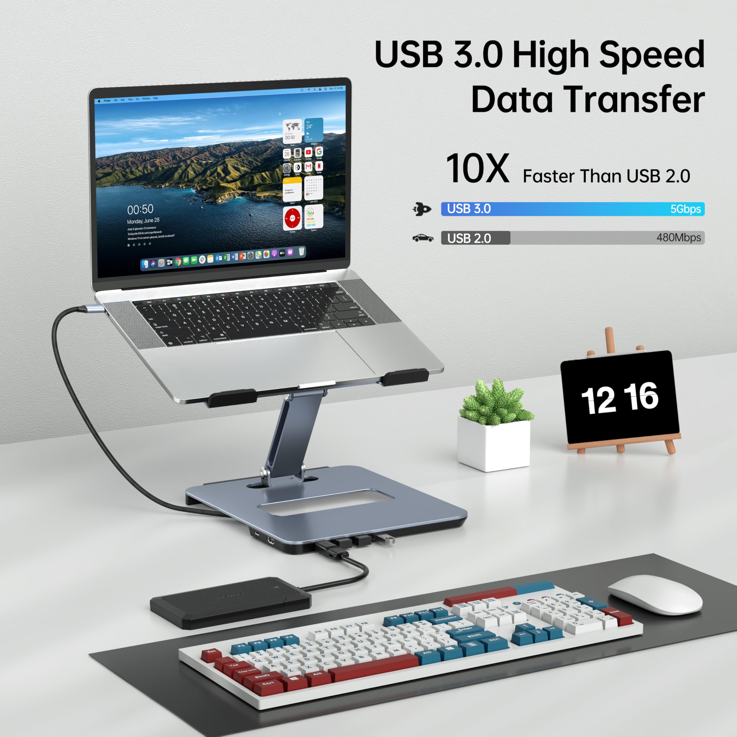 BENFEI Laptop Stand with USB C 6in1 Docking Station, HDMI 4K@60Hz, 4*USB3.0, 100W PD Compatible with MacBook Pro/Air, iPad Pro, XPS, Thinkpad 6