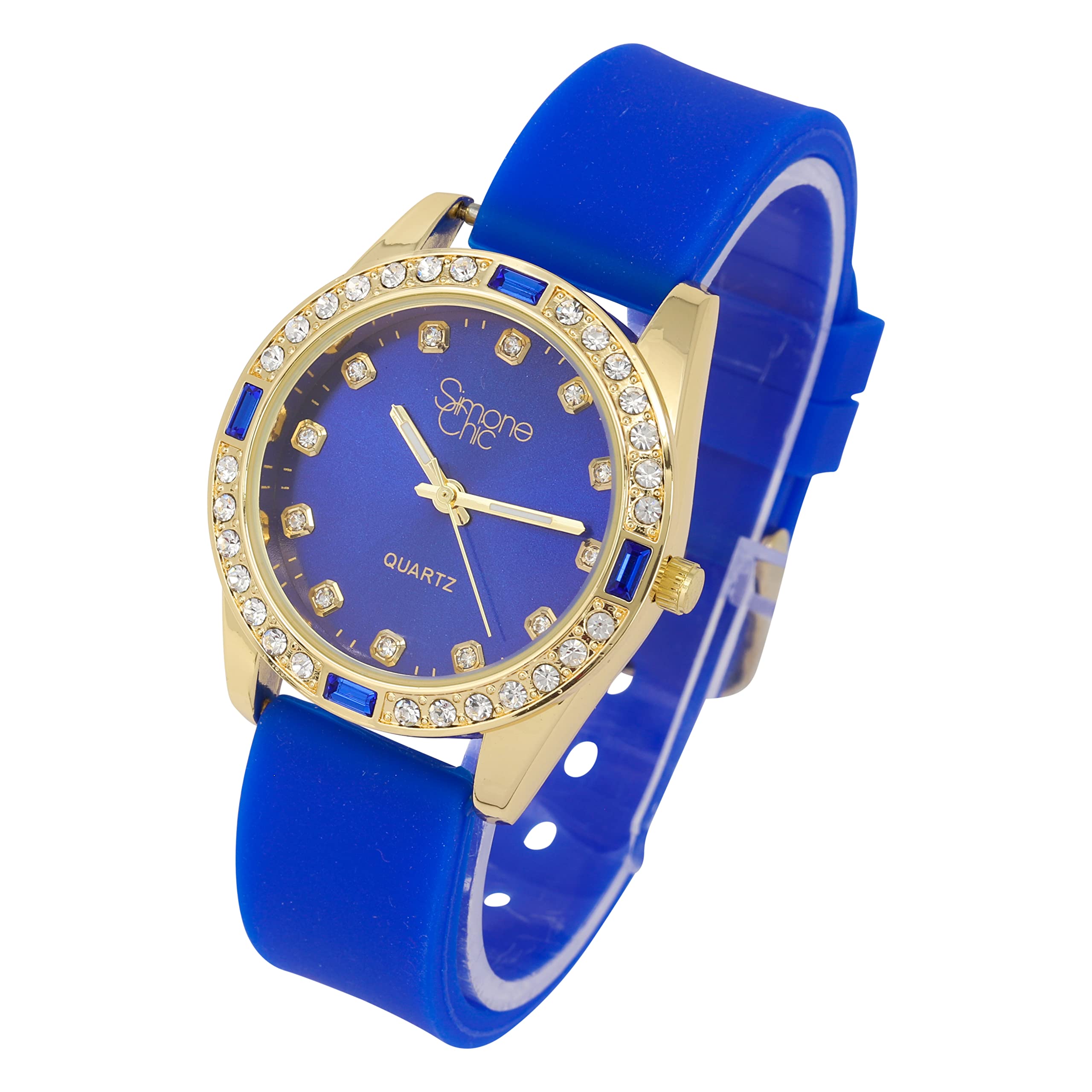 Women's Diamond & Gem Pave Fashion Rolly Rubber Band Watch - Colorful Dial w/Matching Baguette Bling on Trim - Ladies Be Burnin' w/This Sport Chic Trendy Fashion Accessory - ST10415SB Royal Blue 4