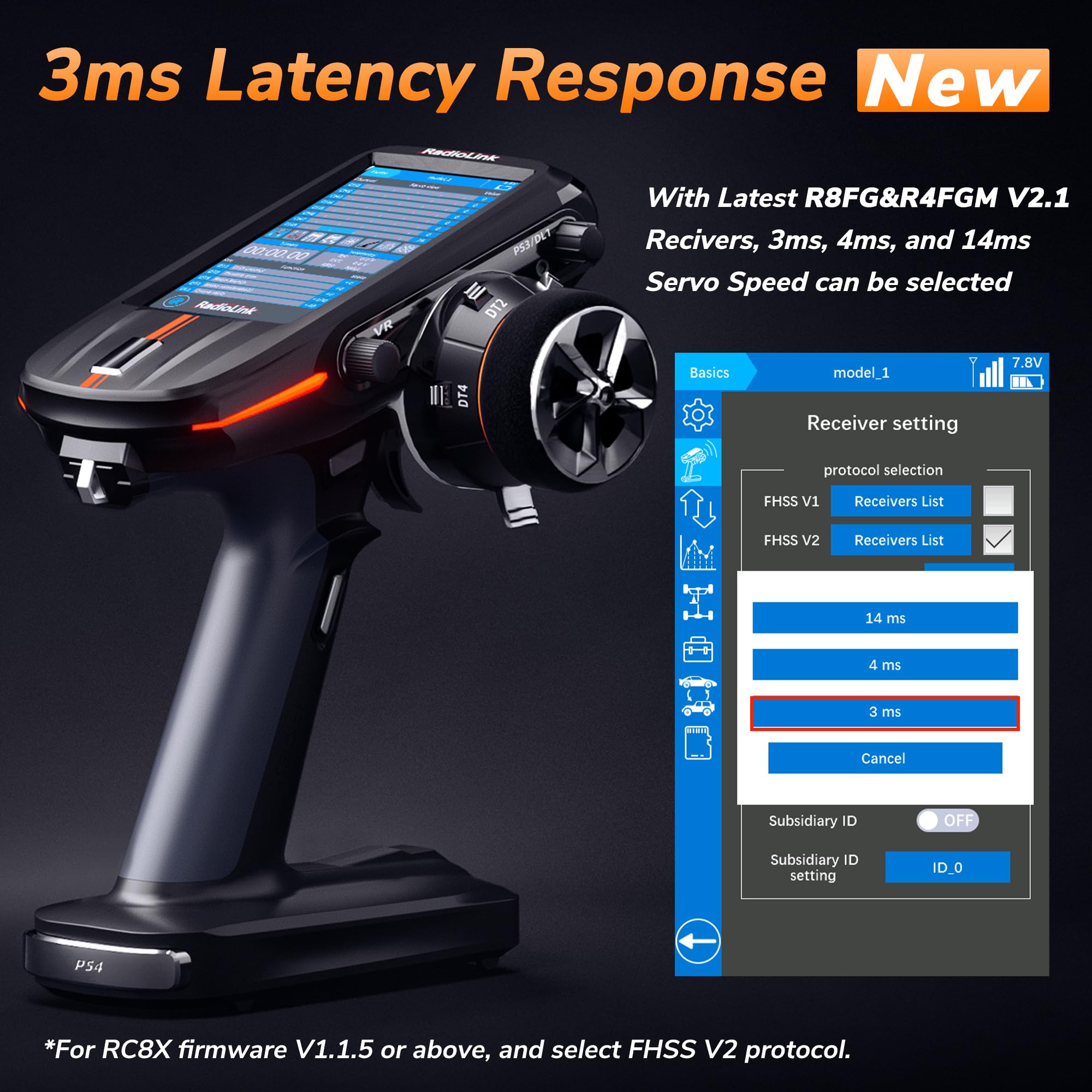 ATA HOBBY Radiolink RC8X 8CH 2.4G RC Transmitter and Newest R8FG V2.1&R4FGM V2.1 Gyro Receivers, with Metal Steering Wheel, 600m Long Range, 200 Models for RC Crawler Drifting Cars Boats 3