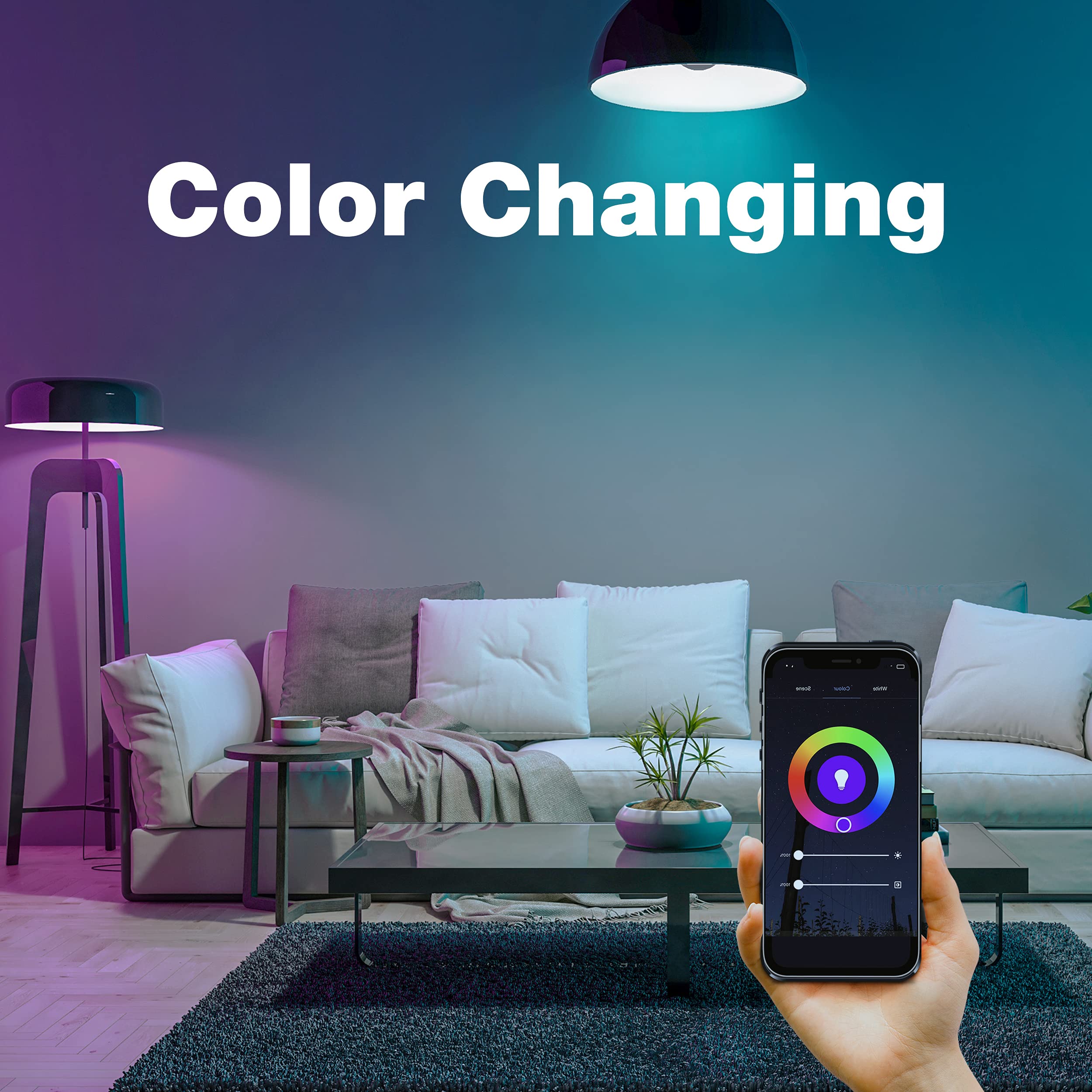 LED Smart Bulbs, Color-Changing Light, 2700K-6500K RGBW, Compatible with Alexa & Google Home, 2.4G WiFi Bulbs, 9W, E26 Base, A19, 8 Pack 4