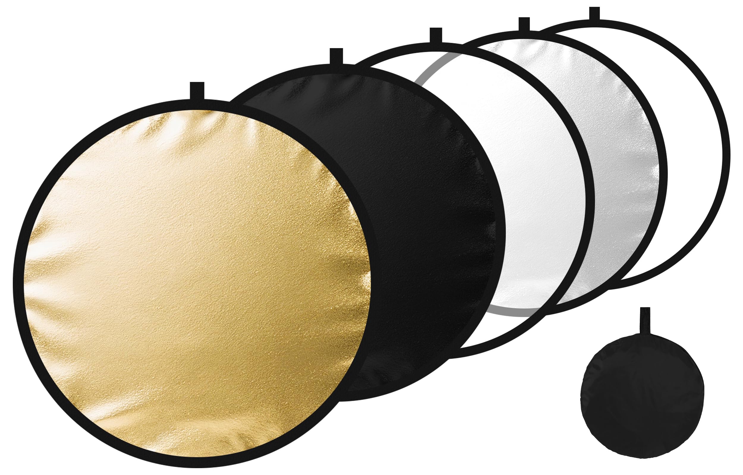 24/32/43/52in Photography Reflector, 5 in 1 Light Diffuser with Panel&Bag, Light Reflectors for Photography, Ideal for Content Creator Essentials&Photographer in Silver,Gold,White and Black 1