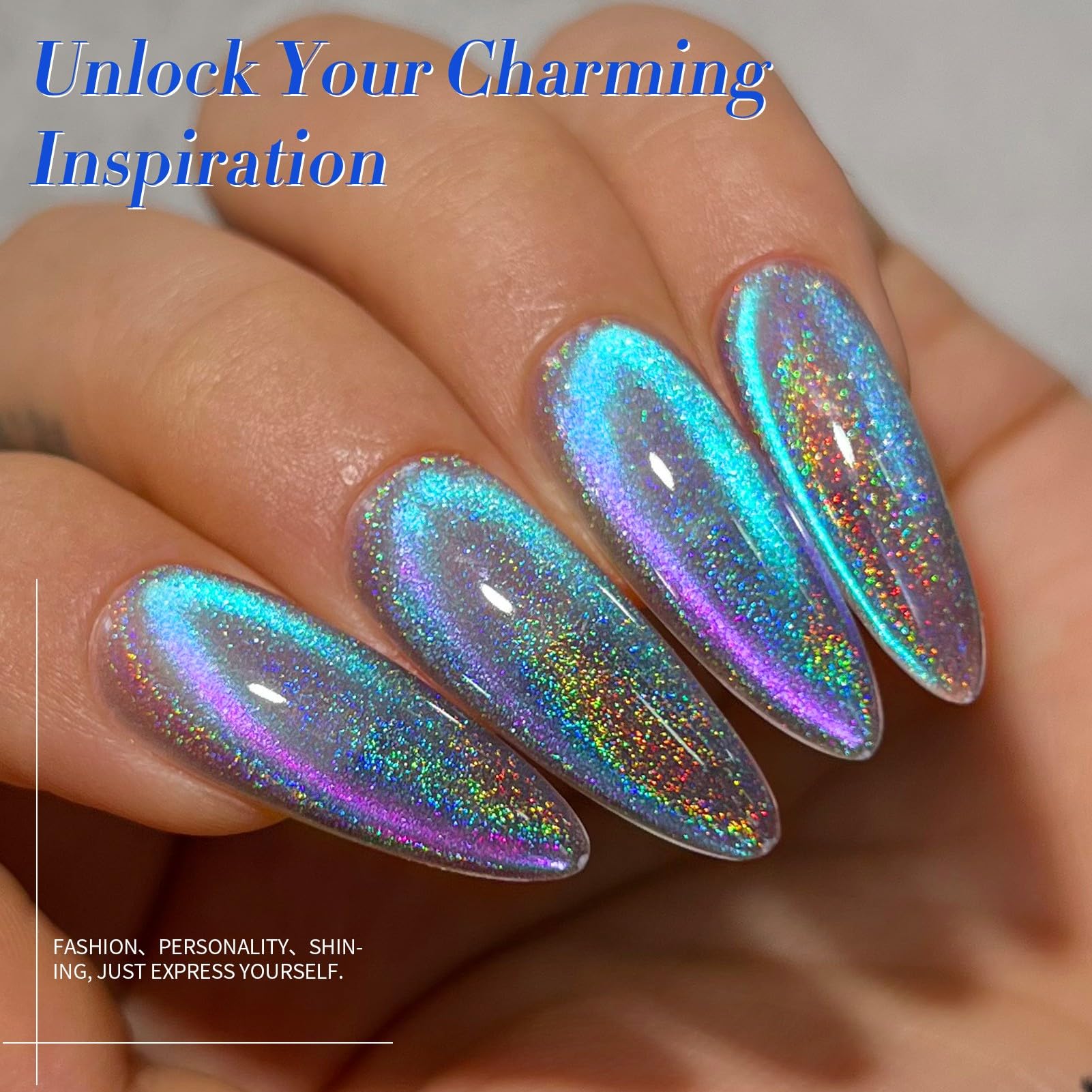 Born Pretty 9D Cat Magnetic Eye Gel Nail Polish, Rainbow Laser Holographic Blue Purple Gel Polish, Soak Off U V LED Gel Polish Nail Art Design Manicure Salon DIY Home 15ML 4