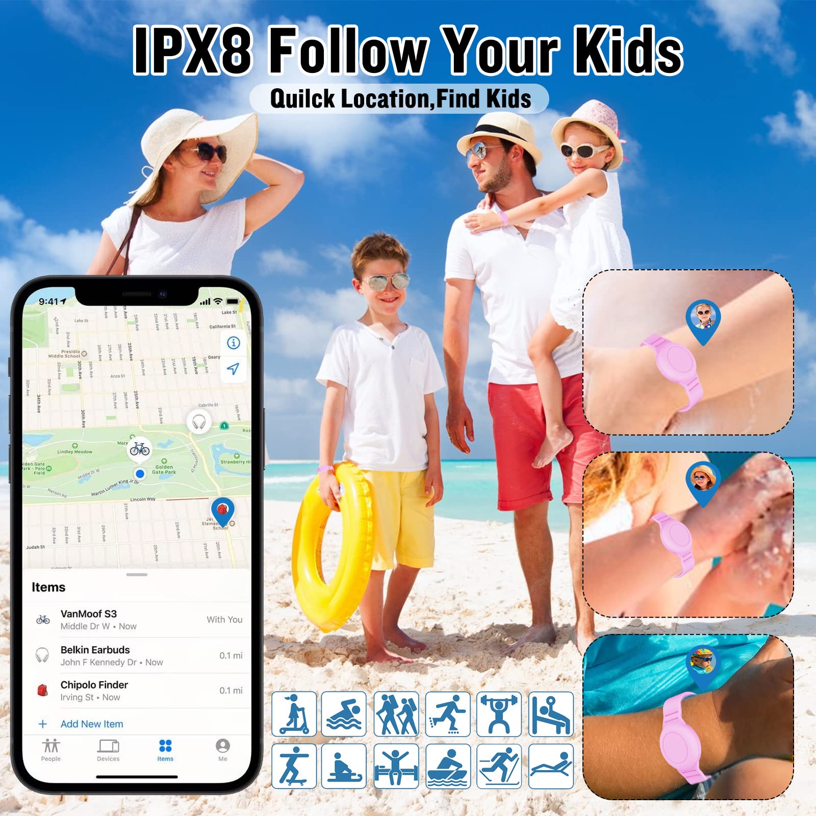 KAHADI 4 Pack Waterproof AirTag Bracelet for Kids, Hidden Silicone Wristband for AirTag, GPS Tracker Case for Air Tag Holder Strap Watch Band for Child Toddler, Secure Anti-Loss Protection 5