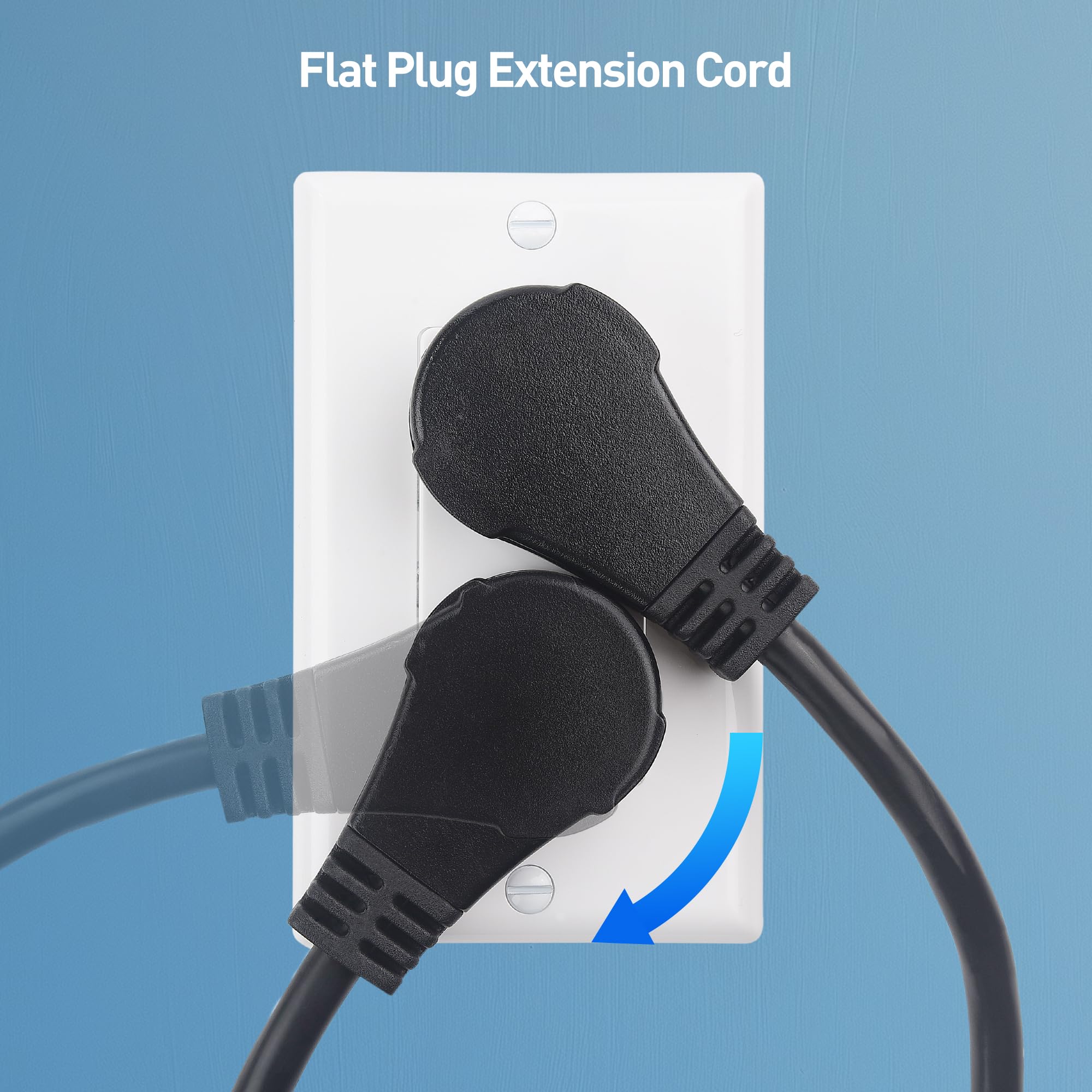 [ETL Listed] Cable Matters 2-Pack 3-Outlet Short Power Strip Extension Cord with 3 Prong Outlets and 360-Degree Rotating Plug in Black - 1ft 4