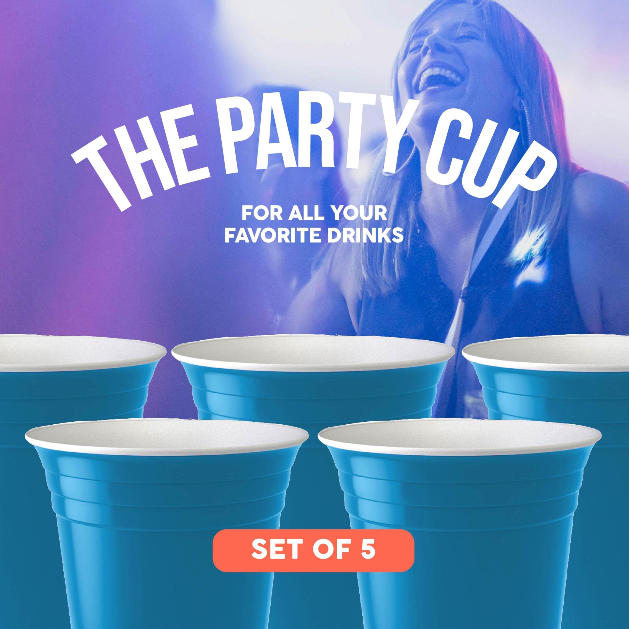 Sili Wraps Party Cups, 16 oz Plastic Cups Reusable, Durable & Unbreakable Double Wall Insulated Pint Cup For Hot & Cold Drinks, Dishwasher Safe, Made in the USA, Set of 5 Cups, Nautical Blue 2