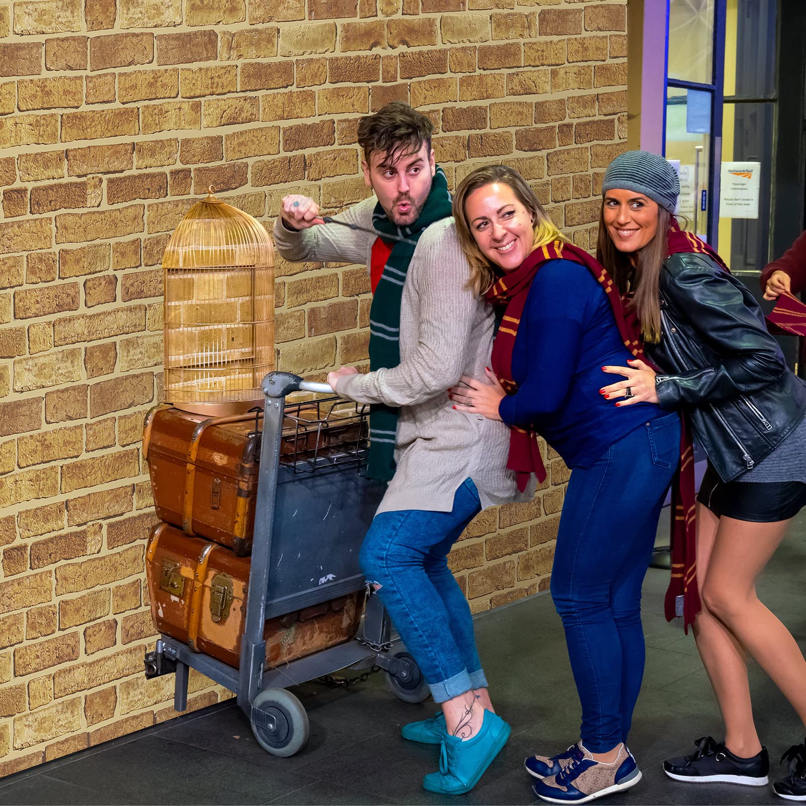 2 Sheet 4.5 x 9 Ft Brick Stone Wall Backdrop Stone Wall Scene Setter Brick Sheet Wallpaper Curtains Door Removable Brick Tablecloth Photo for Halloween Christmas Party Home Decor 5