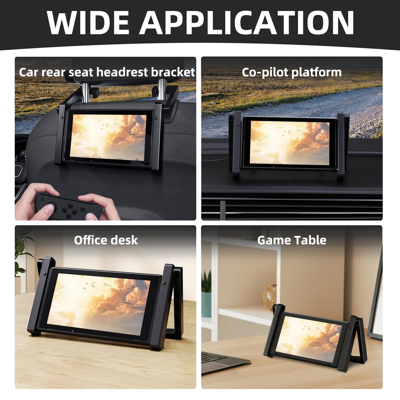 YIBEICO Car Holder for Nintendo Switch/OLED, Foldable and Adjustable Table Stand Playstand Bracket, Dock Car Headrest Play Stand Mount,Portable Console Desktop Holder 5