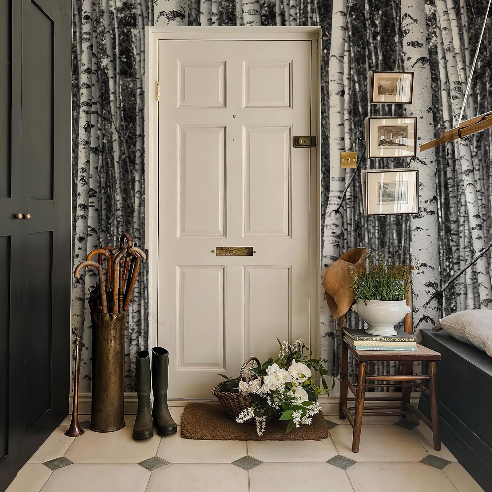 Peel and Stick Wallpaper Mural Birch Trees Nature Forest Wall Mural (148"x 98") Large 3D Murals Home Decor for Bedroom Livingroom Backdrop Black and White Wall Covering Poste 6