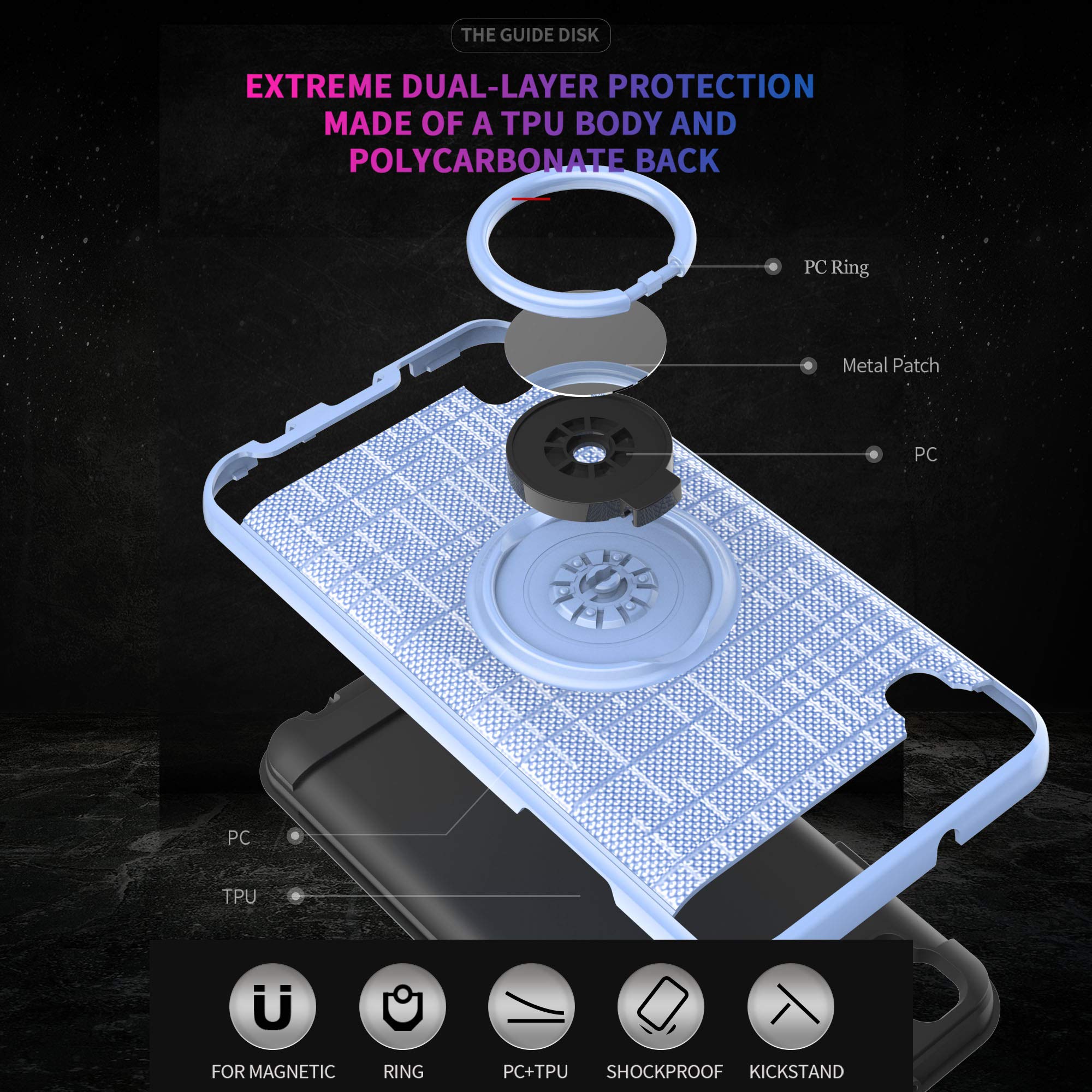 LG Tribute HD Case,LG X Style Case,LG Volt 3 Phone Cases with HD Phone Screen Protector,YmhxcY 360 Degree Rotating Ring & Bracket Dual Layer Resistant Back Cover for LG LS676-ZH Metal Slate 6