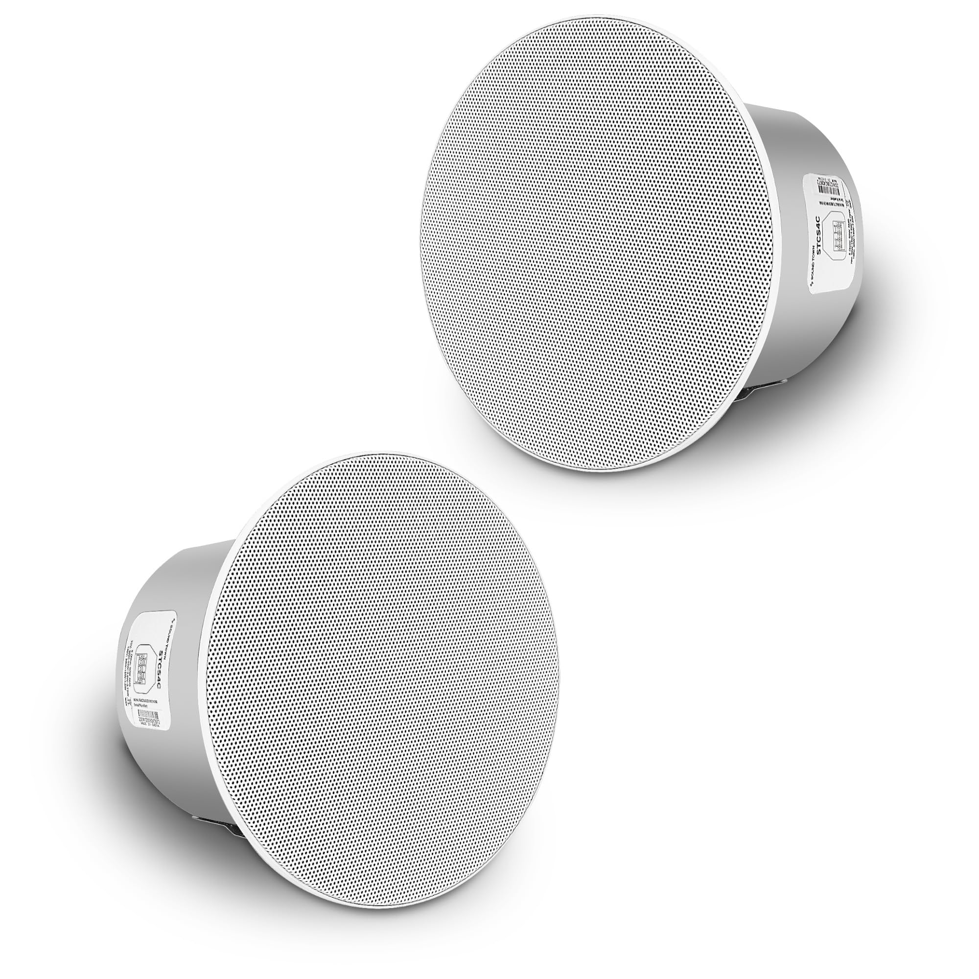 Sound Town Pair of 6.5" Coaxial in-Ceiling Speakers with Metal Backcan and Tile Rails, 70V/100V/8-Ohm Switchable, Magnetic Grill, White (STCS6C-PAIR) 1
