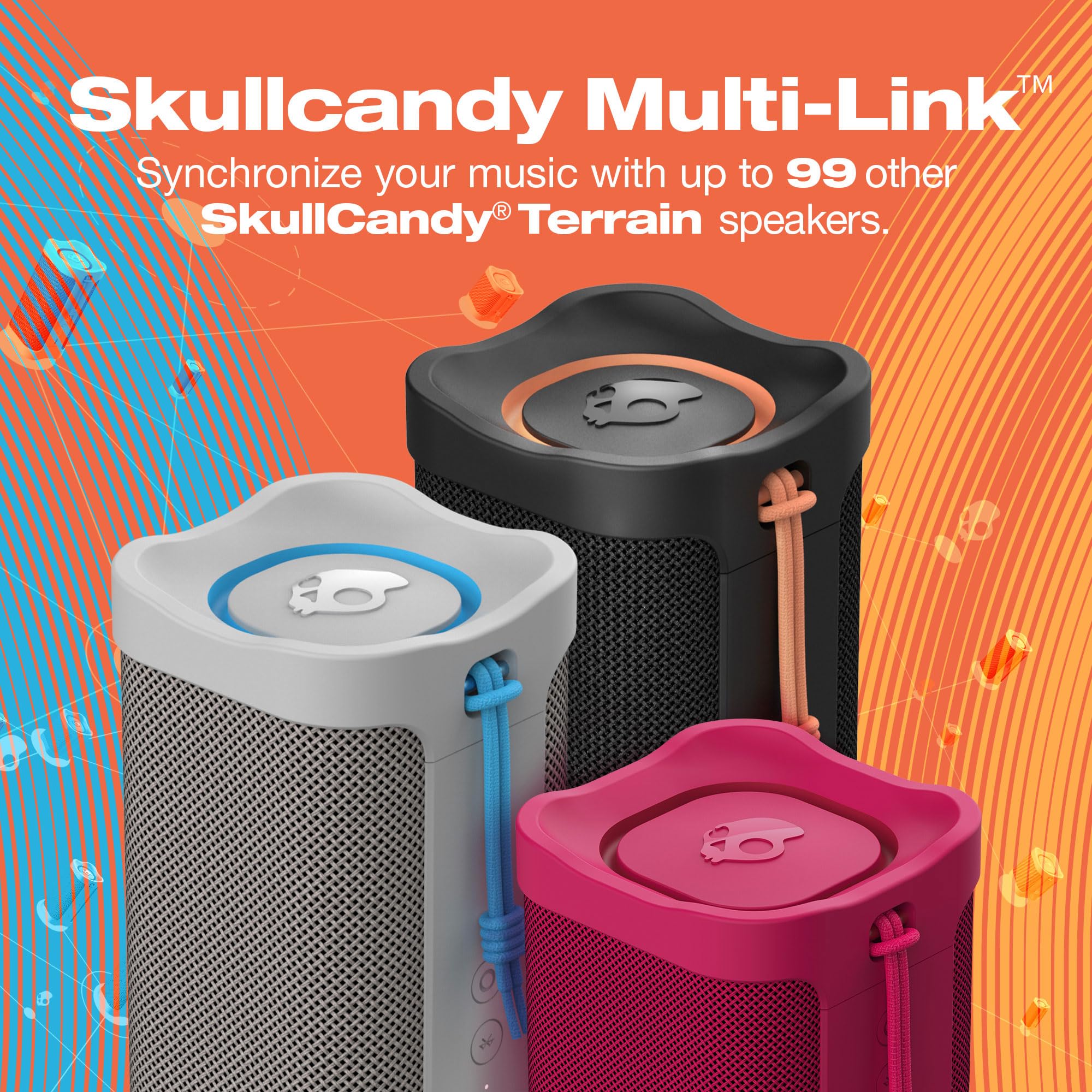 Skullcandy Terrain XL Wireless Bluetooth Speaker - IPX7 Waterproof Portable Speaker, 18 Hour Battery, Nylon Wrist Wrap, True Wireless Stereo (Pink) 6