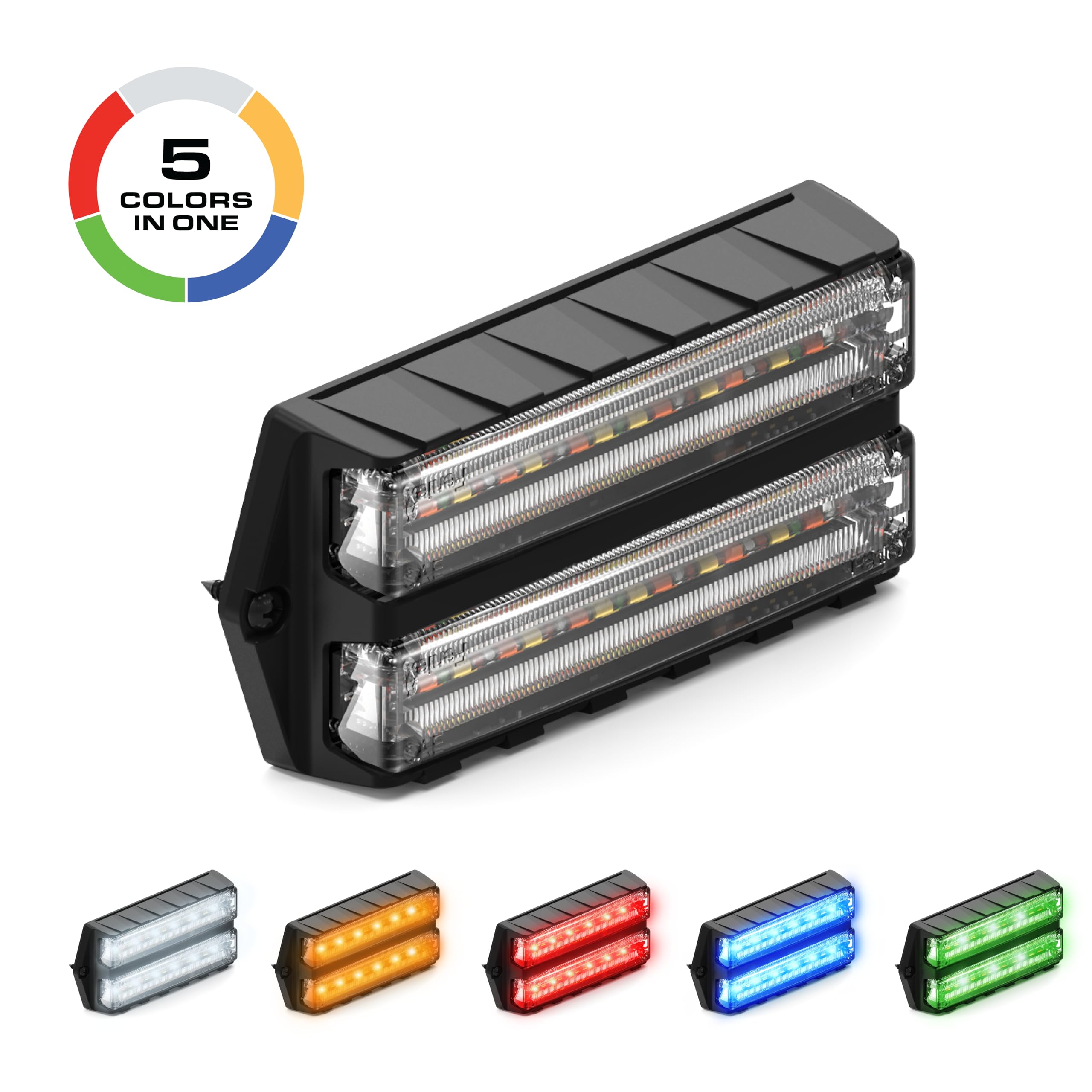 Feniex Q-Dual Surface Mount | 3 Programmable Modes | 5 Colors in One (Red-Blue-Amber-White-Green) | 54 LEDs, Super Bright 3 Watt LEDs, SAE Class 1 | Emergency Warning Lights 3