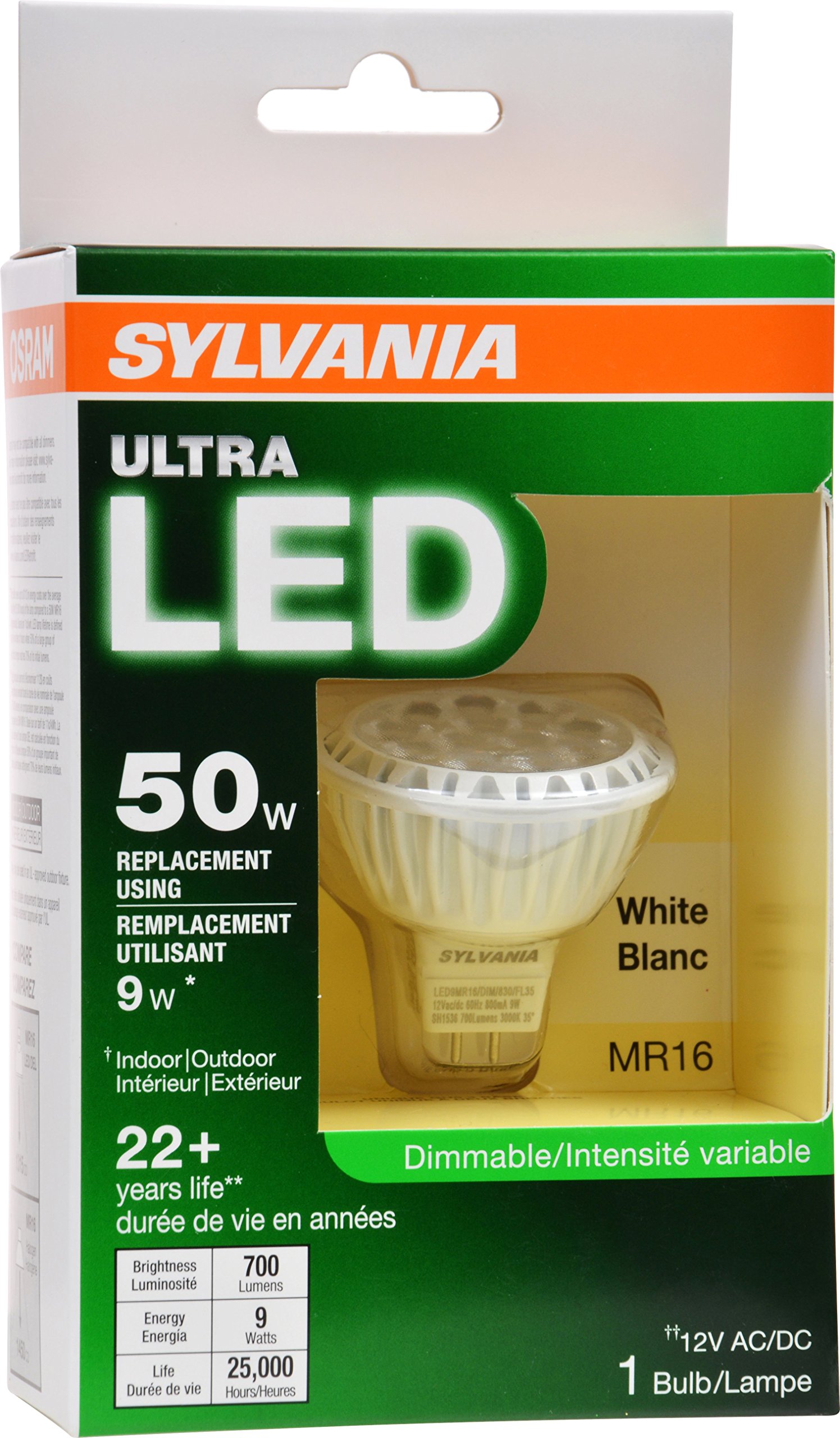SYLVANIA Ultra LED Light Bulb dimmable 9W Replacing 50W Halogen MR16 12V / G4 Bi-Pin Base / 3000K - warm white 4