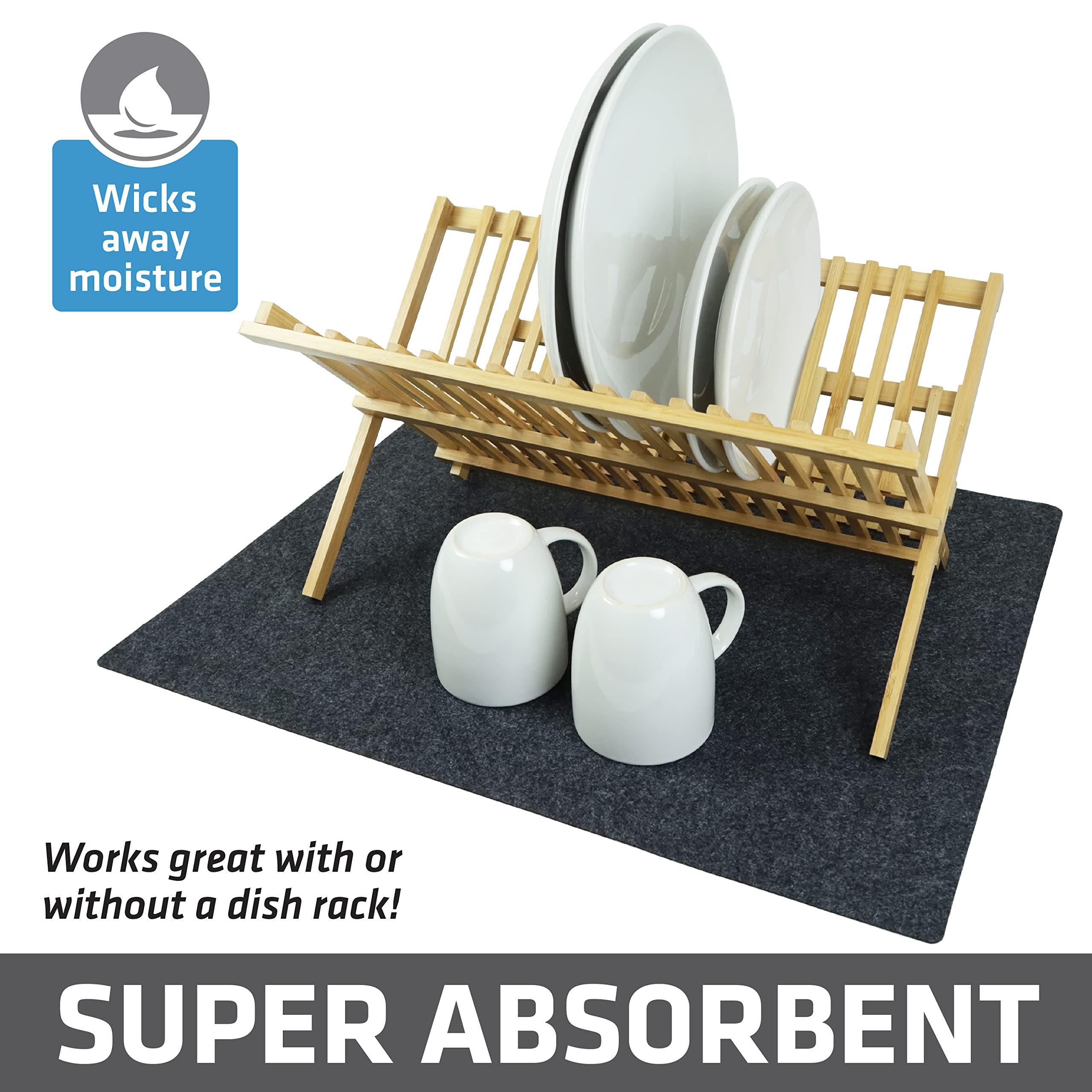 Drymate Shelf & Drawer Liners Size 11"x50" 2-Pack, XL Under Sink Mat Size 24"x59", Dish Drying Mat Size 19"x24" & Faucet Splash Mat 18" x 4.33", w/ 2.5" Hole, Charcoal Color, USA Made, 4 Item Bundle 5