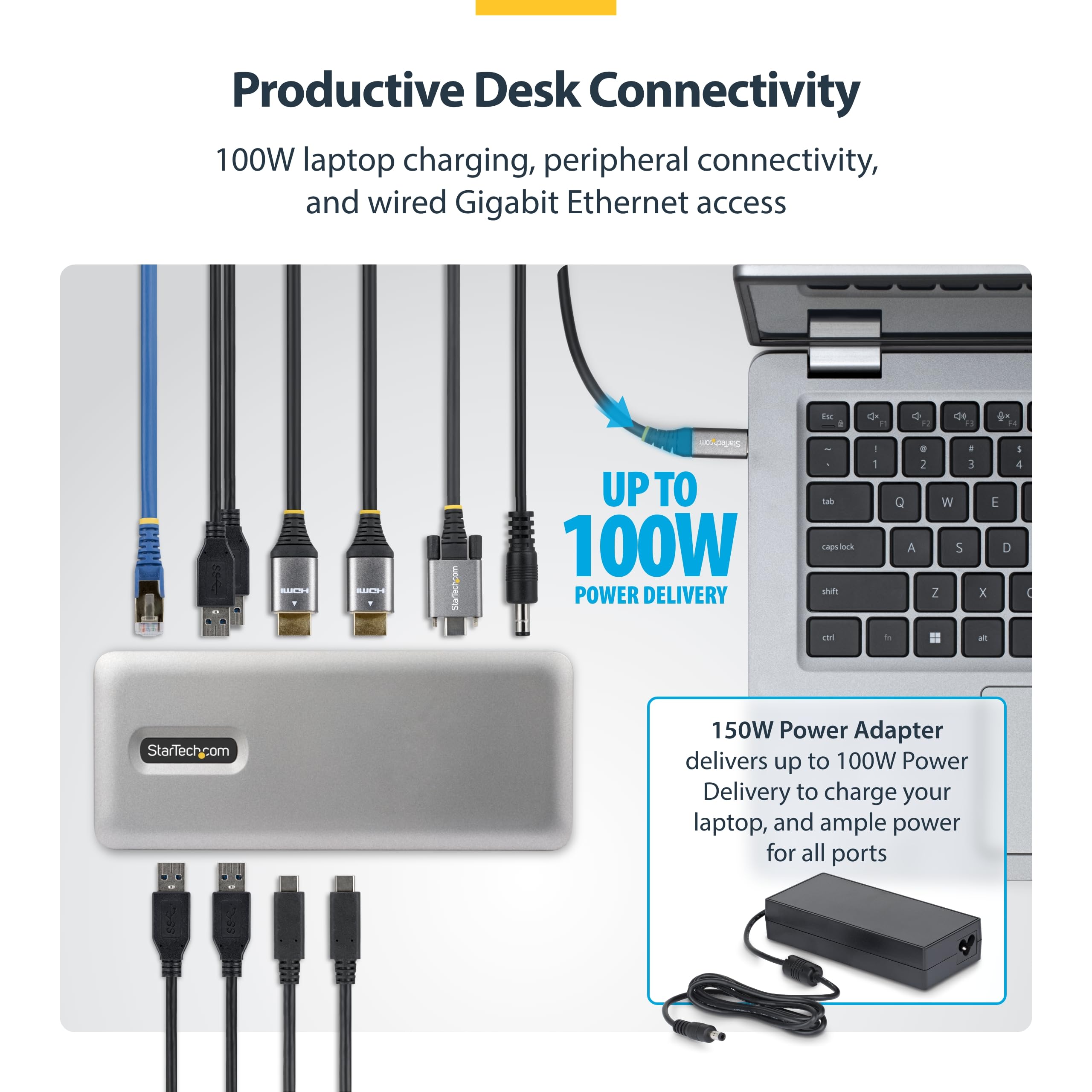 StarTech USB-C Docking Station for Dual Monitors, Dual 4K 60Hz HDMI, 100W Power Delivery Charging, 6 USB Ports (10Gbps), Gigabit Ethernet, Driverless DP Alt Mode Windows Laptop Dock (196N-USBC-DOCK) 5