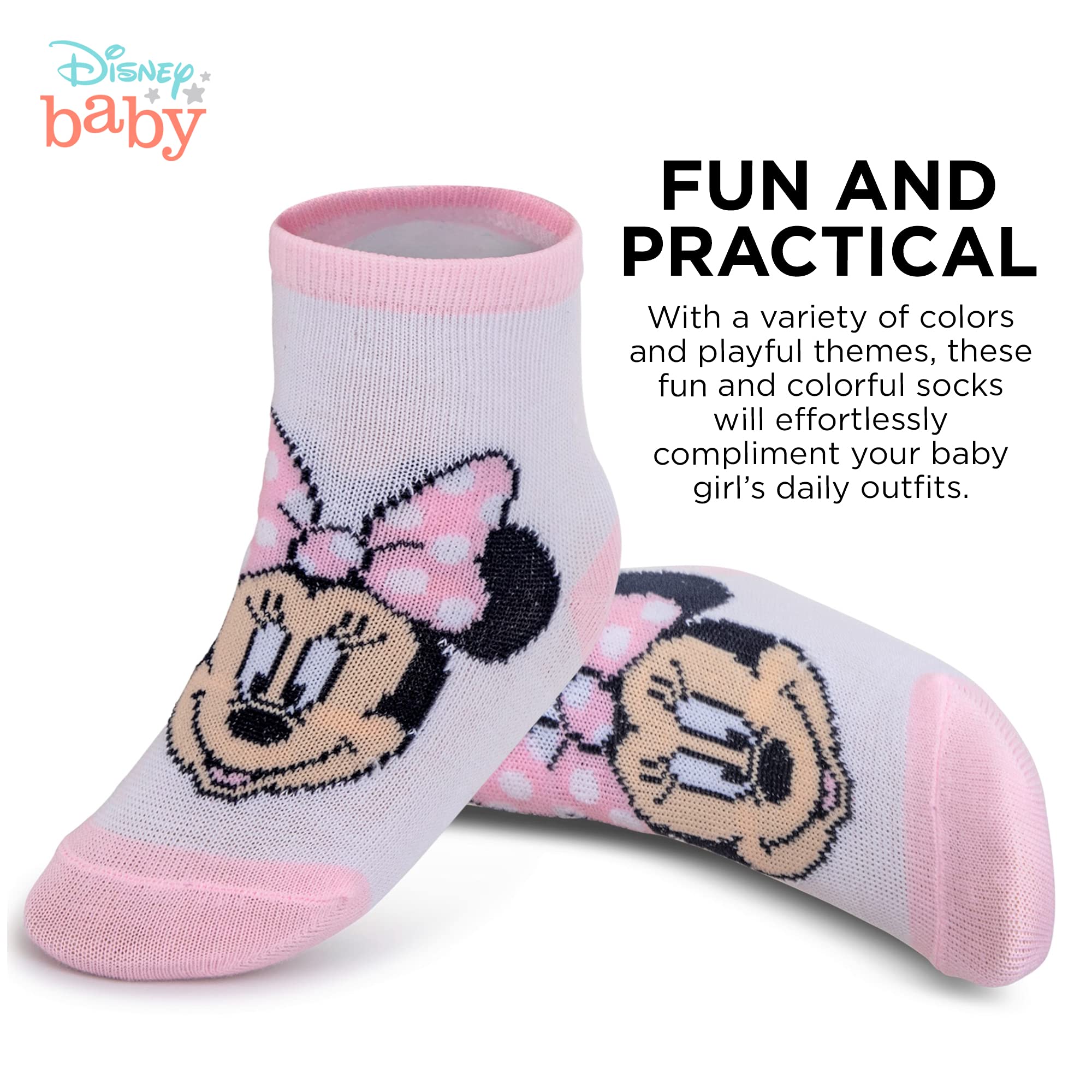 ABG Accessories Baby Girls & Boys Mickey 10-pack Infant Sock, Minnie Mouse-Multicolor Light, 0-6 Months 4